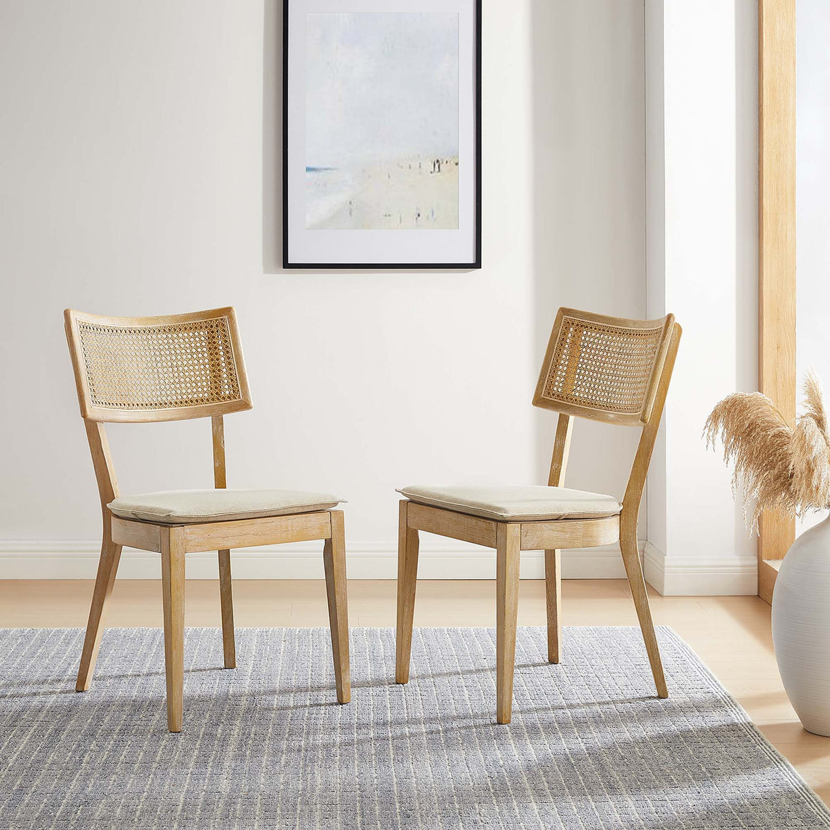Caledonia Fabric Upholstered Wood Dining Chair Set of 2 by Modway, photo 29 of 41