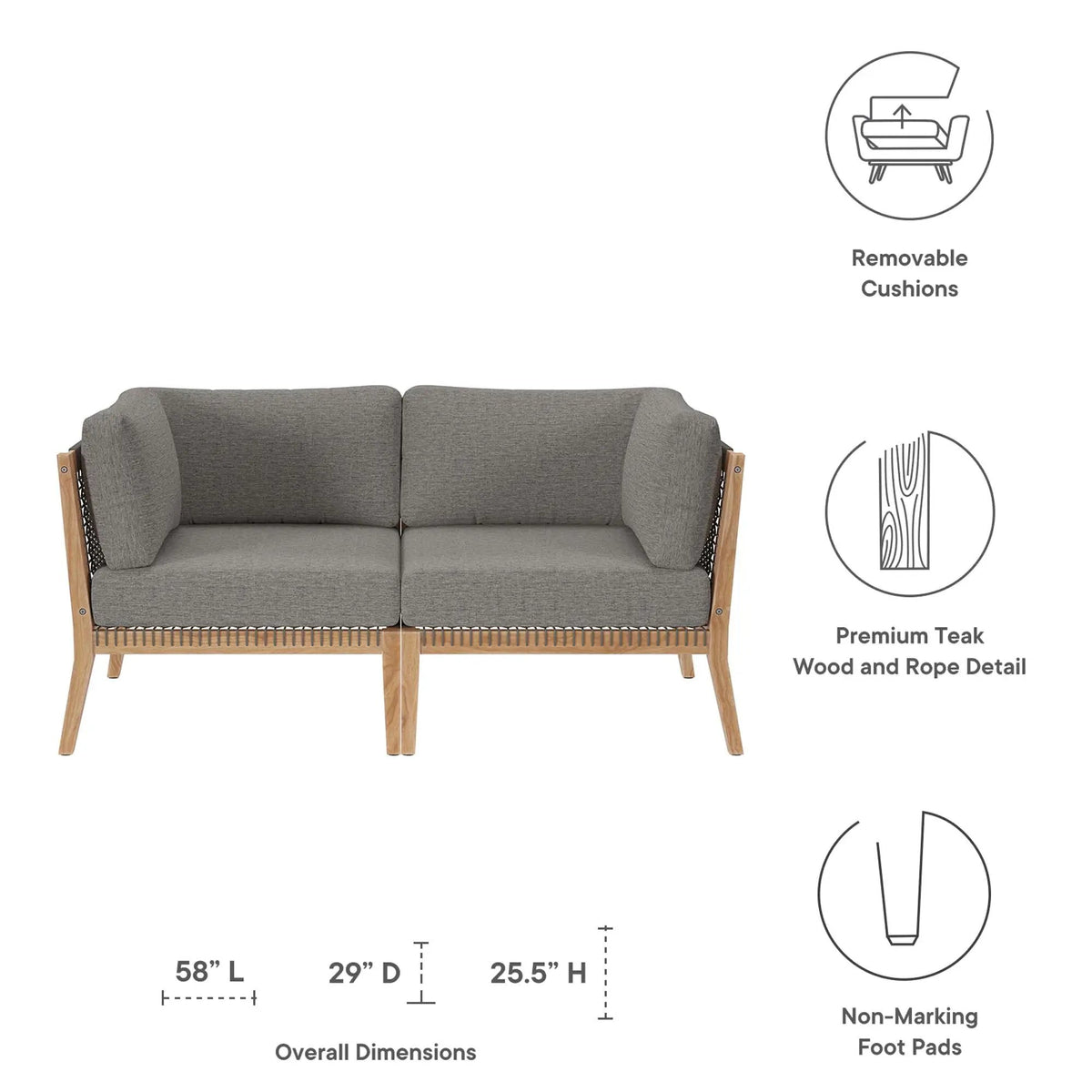 Clearwater Outdoor Patio Teak Wood Loveseat by Modway by HouseOfZazla