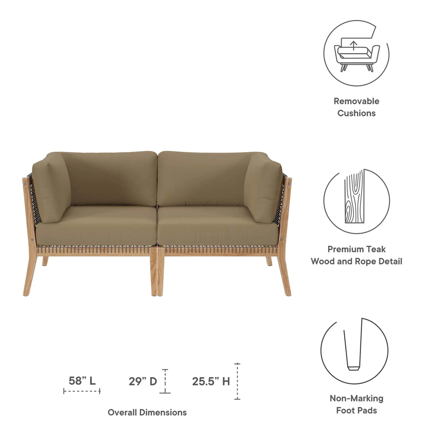 Clearwater Outdoor Patio Teak Wood Loveseat by Modway by HouseOfZazla