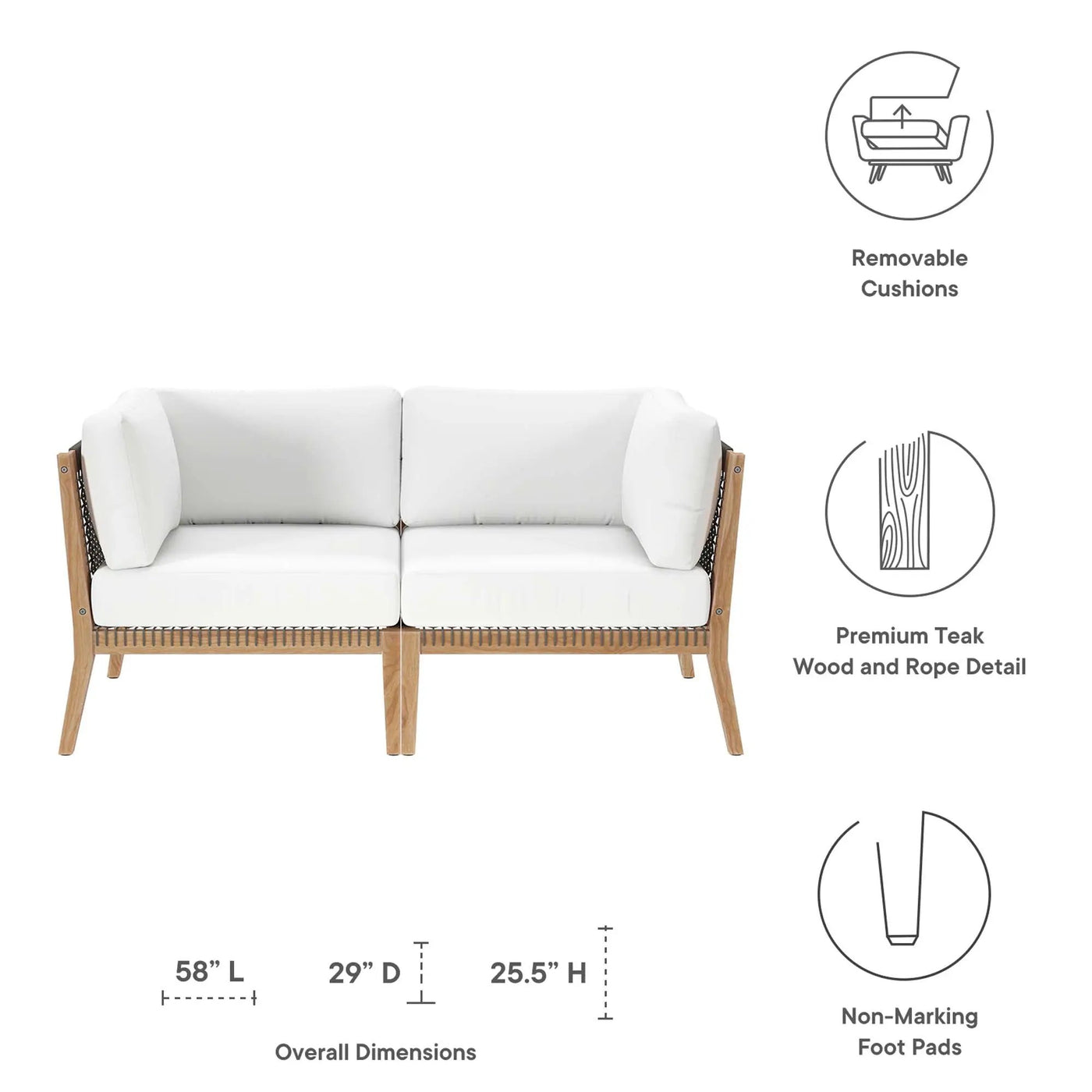 Clearwater Outdoor Patio Teak Wood Loveseat by Modway by HouseOfZazla