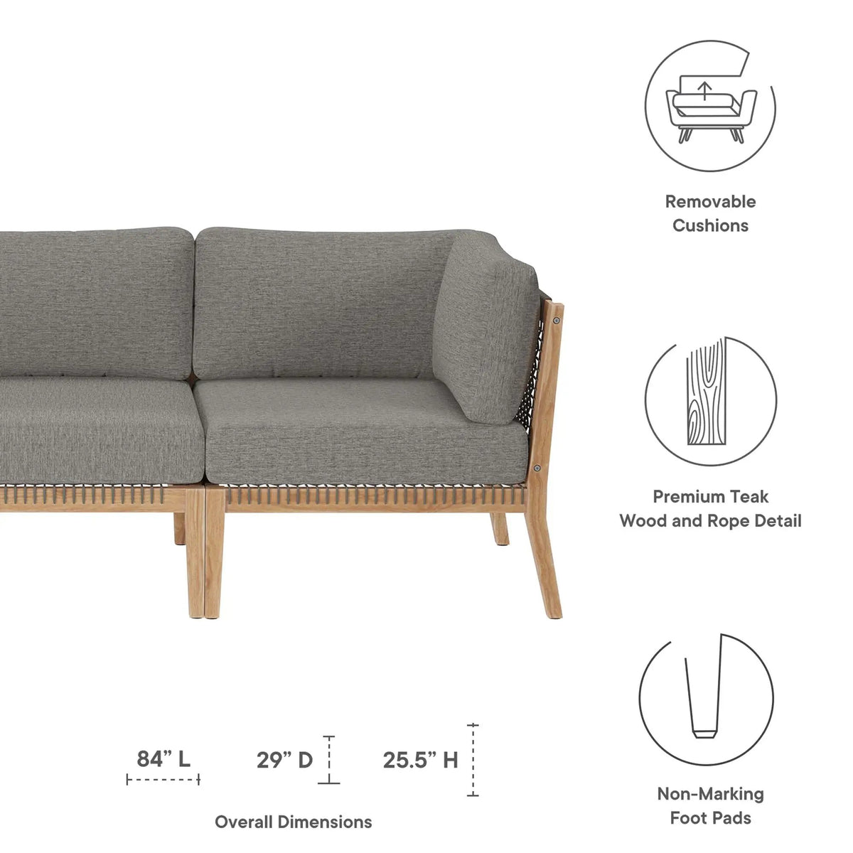 Clearwater Outdoor Patio Teak Wood Sofa by Modway by HouseOfZazla