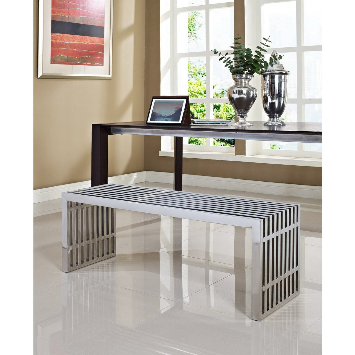 Gridiron Medium Stainless Steel Bench by Modway, photo 11 of 11