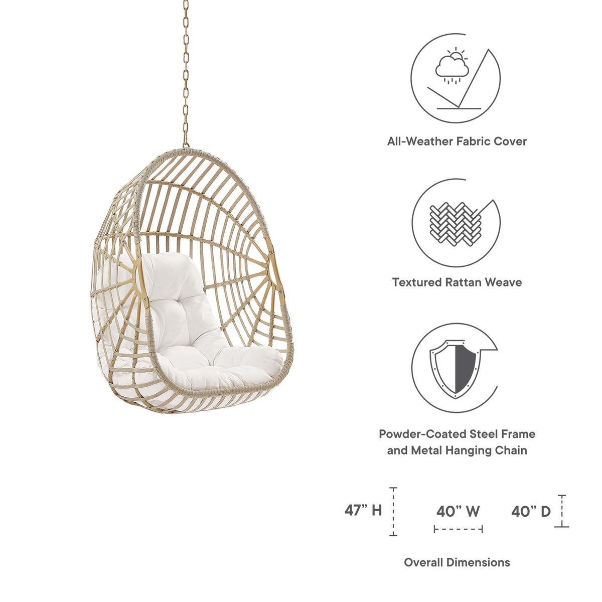 Amalie Wicker Rattan Outdoor Patio Rattan Swing Chair without Stand by Modway, photo 2 of 8