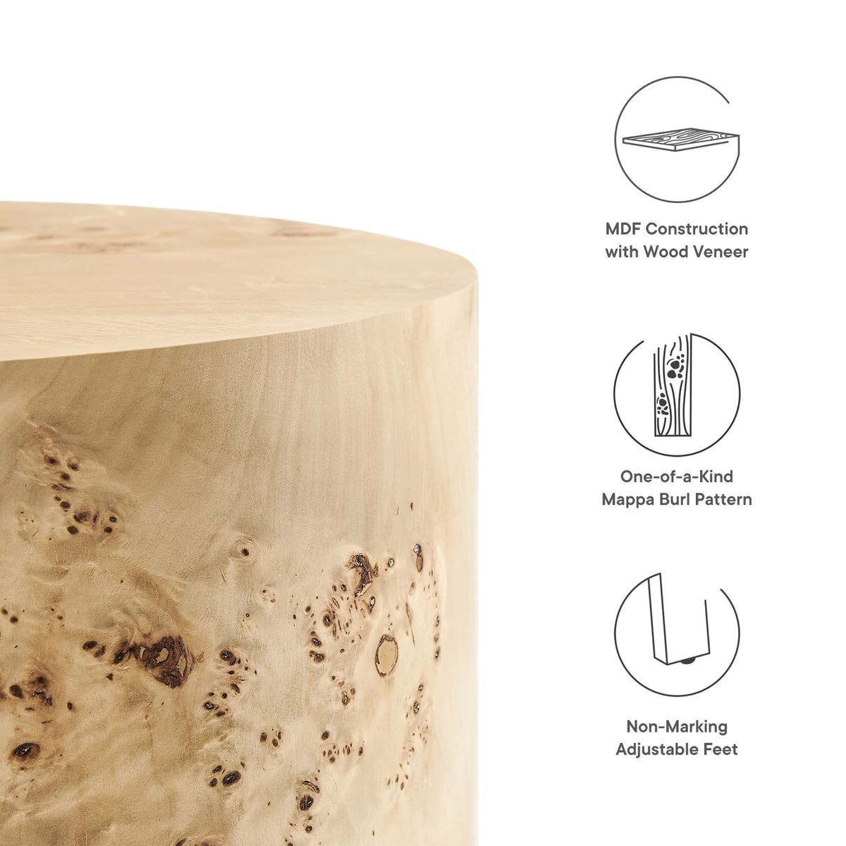 Cosmos 16" Round Burl Wood Side Table by Modway, photo 12 of 18