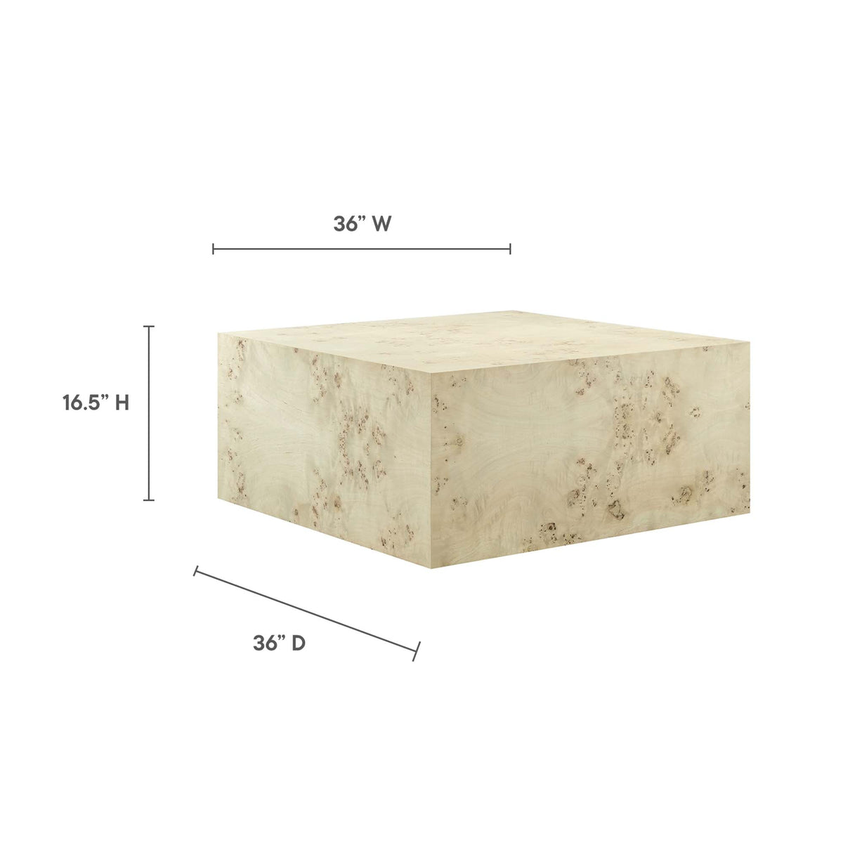 Cosmos 36" Square Burl Wood Coffee Table by Modway, photo 3 of 18