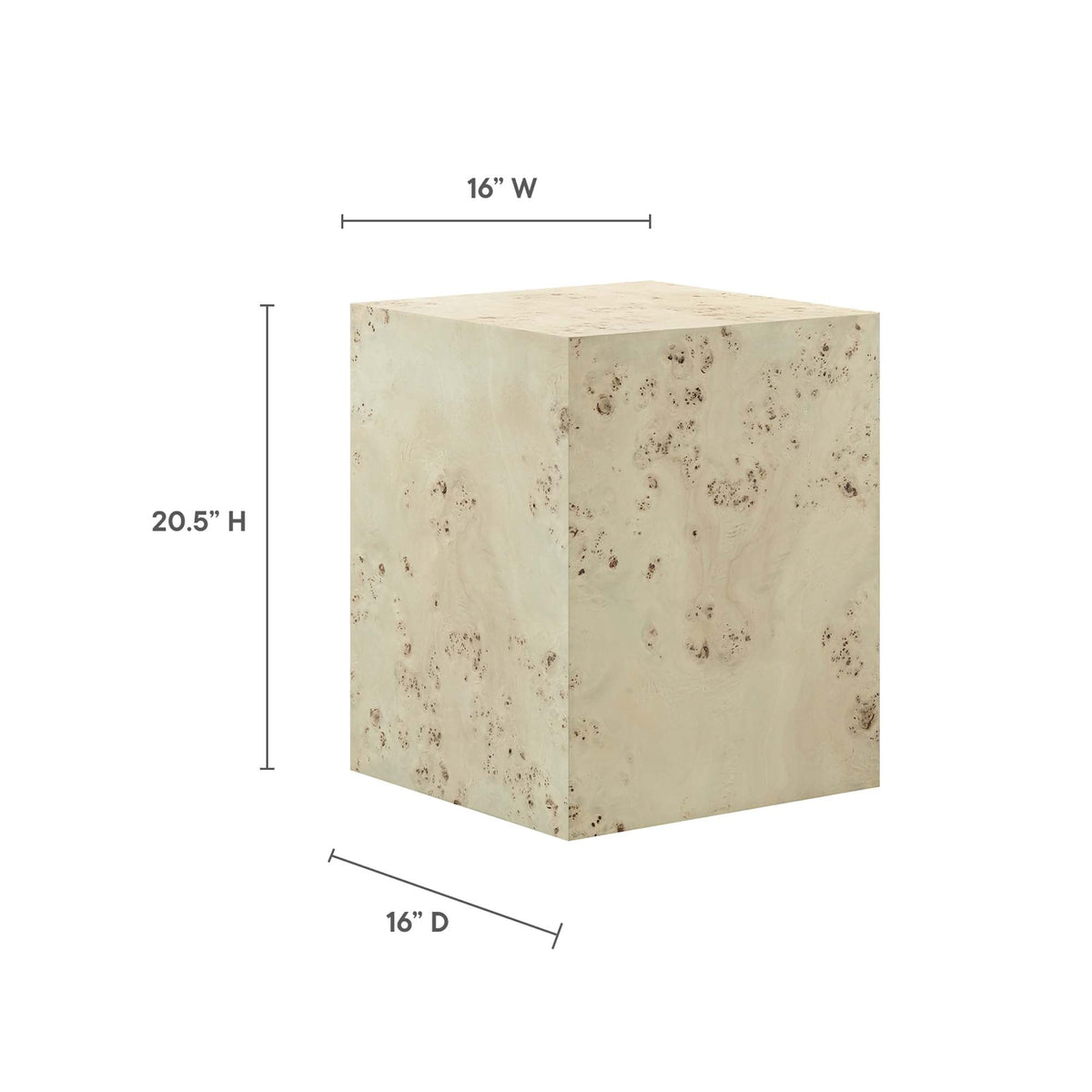 Cosmos 16" Square Burl Wood Side Table by Modway, photo 4 of 18