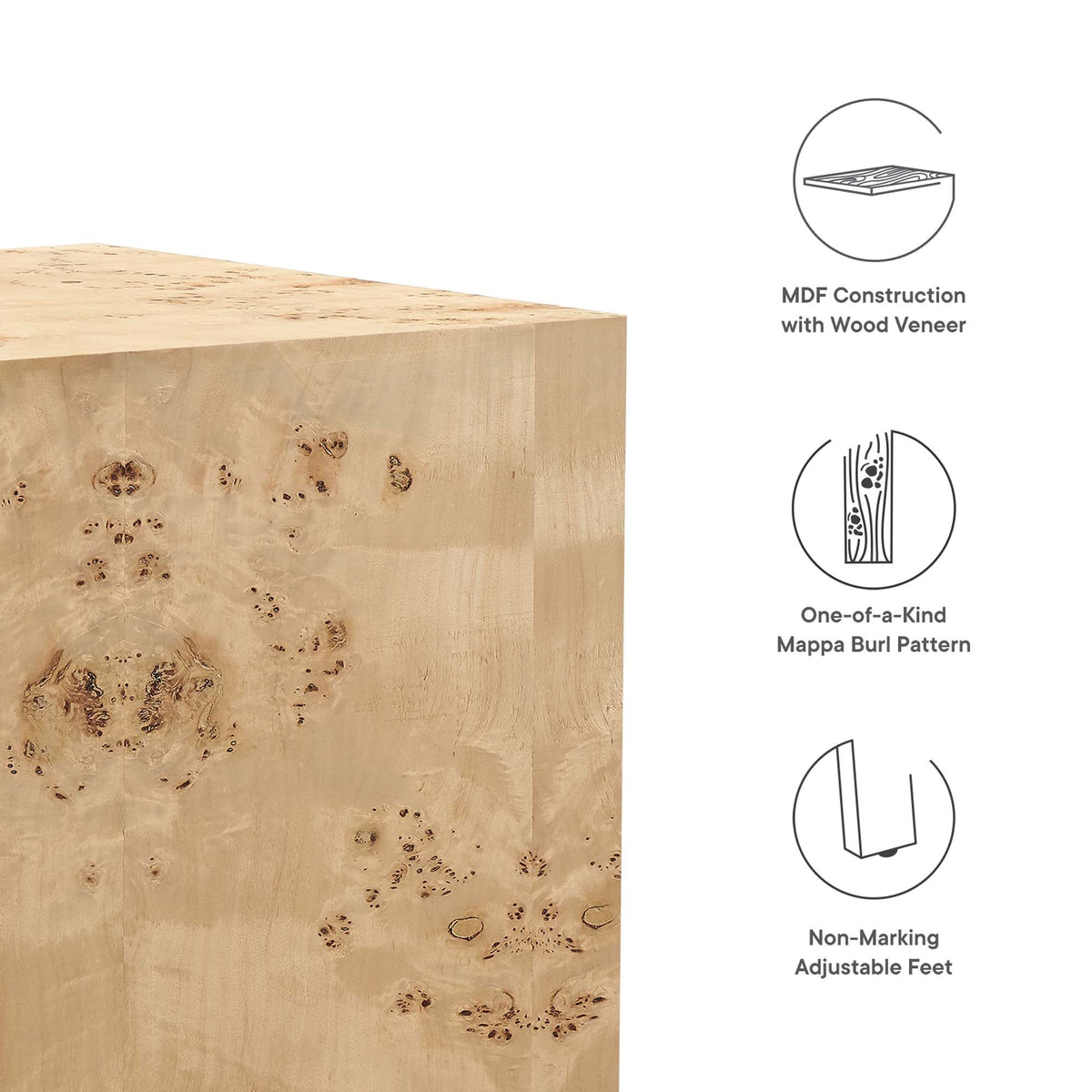 Cosmos 16" Square Burl Wood Side Table by Modway, photo 11 of 18