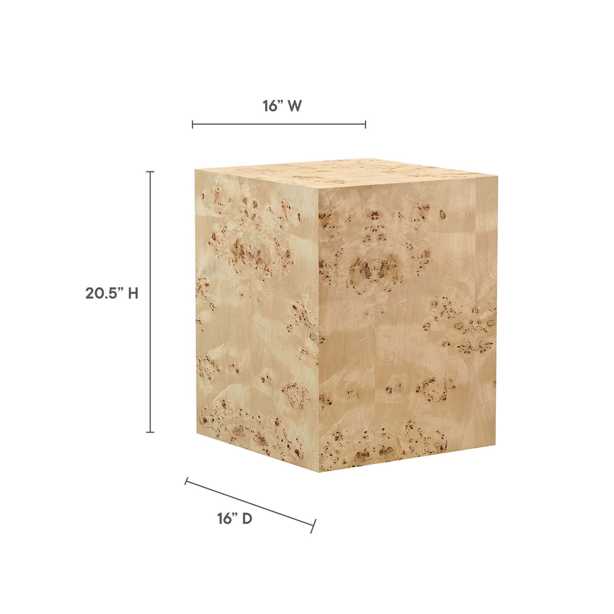 Cosmos 16" Square Burl Wood Side Table by Modway, photo 13 of 18