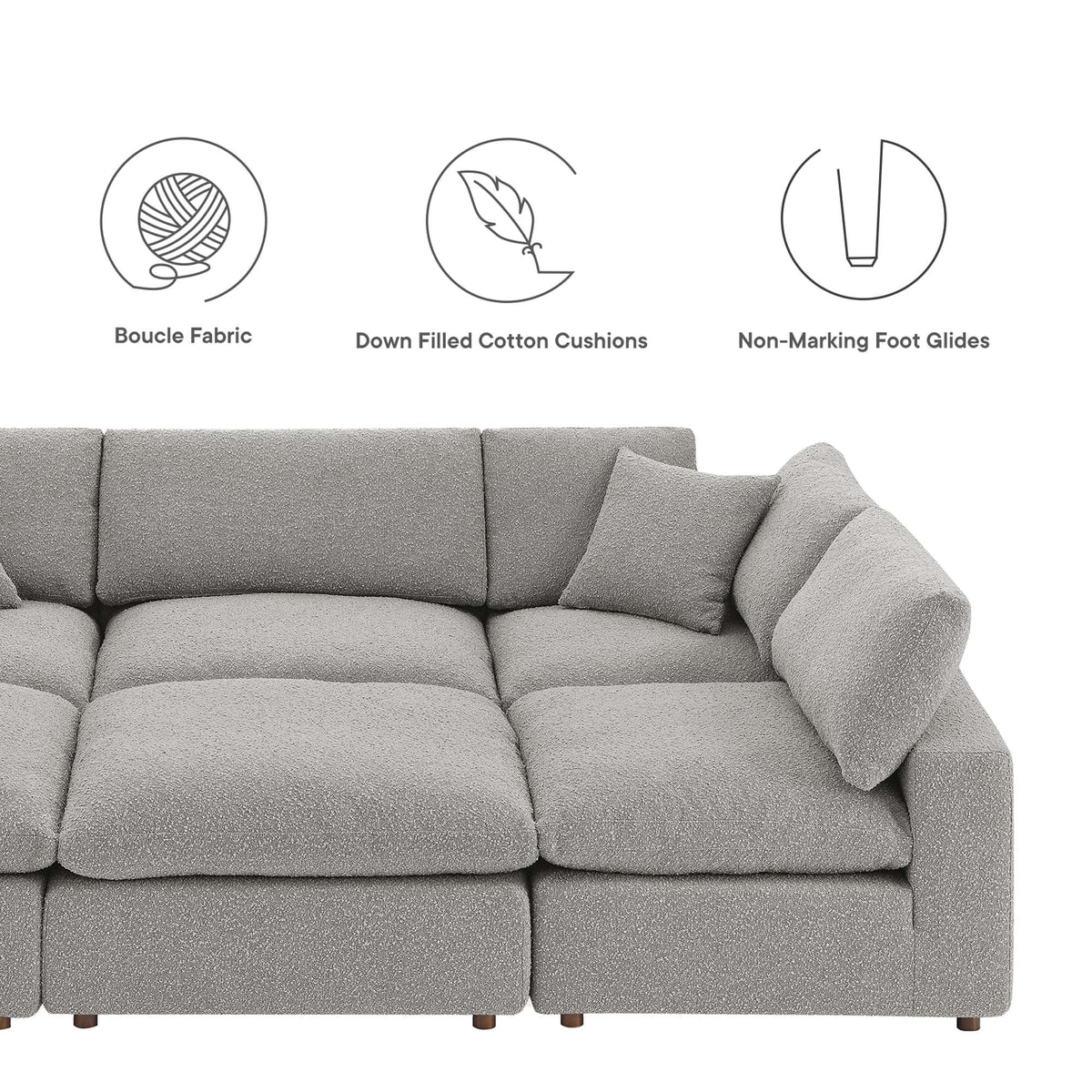 Commix 6-Piece Down Filled Overstuffed Boucle Fabric Sectional Sofa by Modway, photo 27 of 30