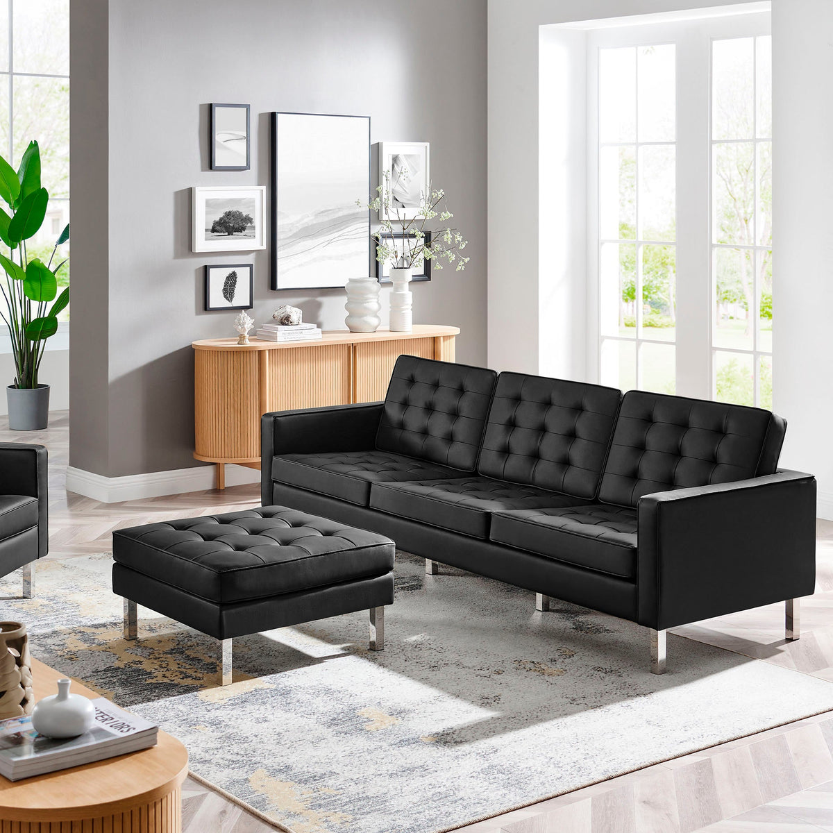 Loft Tufted Vegan Leather Sofa and Ottoman Set by Modway, photo 10 of 39