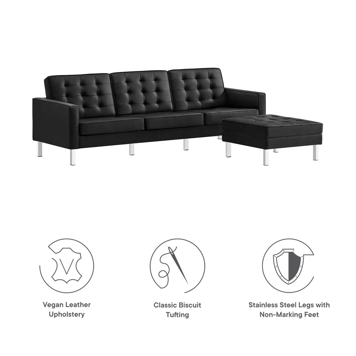 Loft Tufted Vegan Leather Sofa and Ottoman Set by Modway, photo 2 of 39