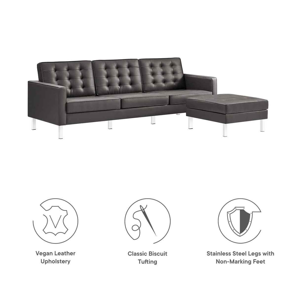 Loft Tufted Vegan Leather Sofa and Ottoman Set by Modway, photo 12 of 39