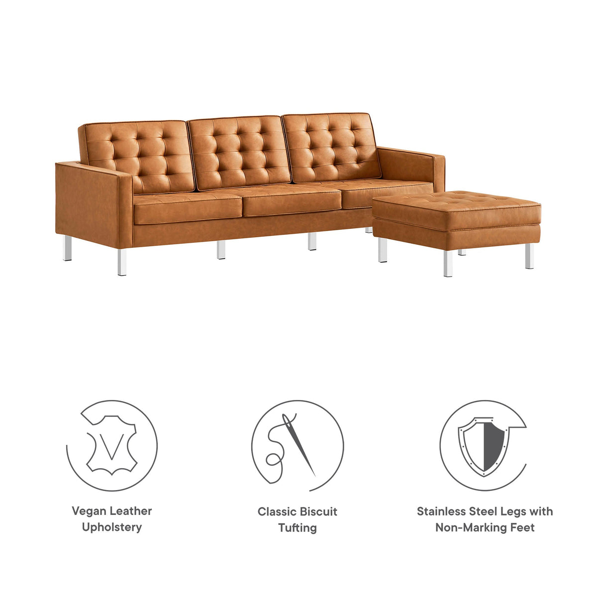 Loft Tufted Vegan Leather Sofa and Ottoman Set by Modway, photo 21 of 39