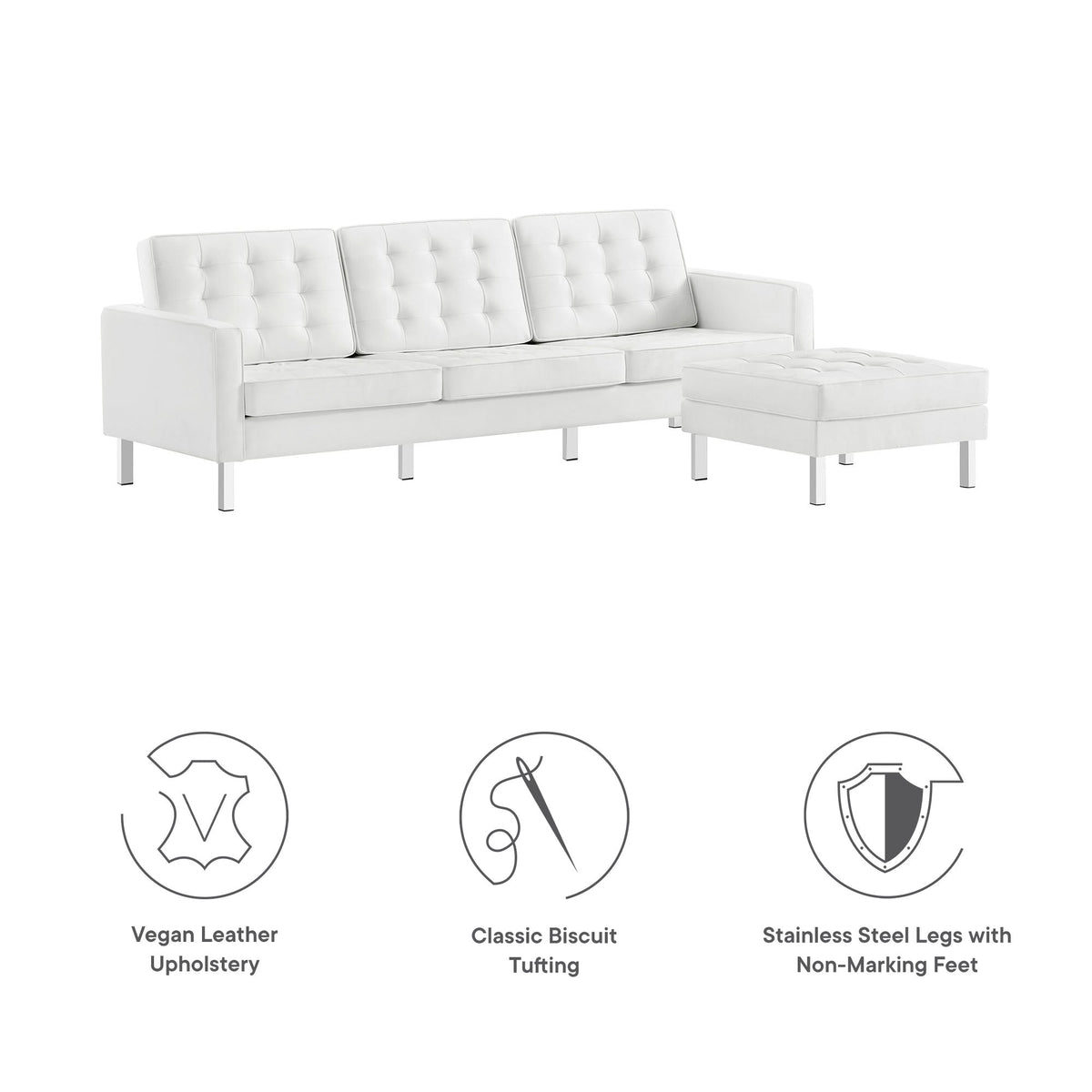 Loft Tufted Vegan Leather Sofa and Ottoman Set by Modway, photo 31 of 39
