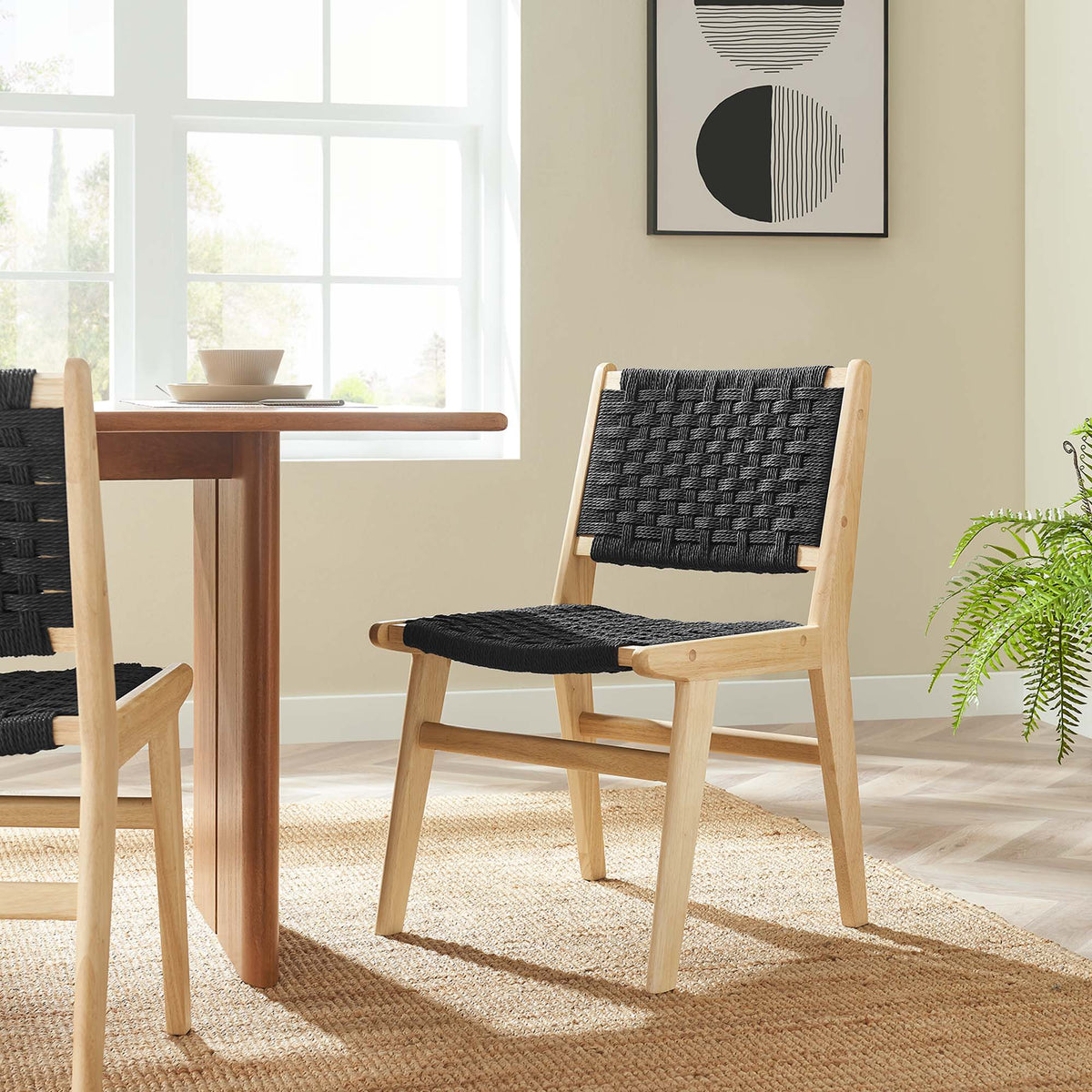 Saoirse Woven Rope Wood Dining Side Chair Set of 2 by Modway, photo 10 of 40