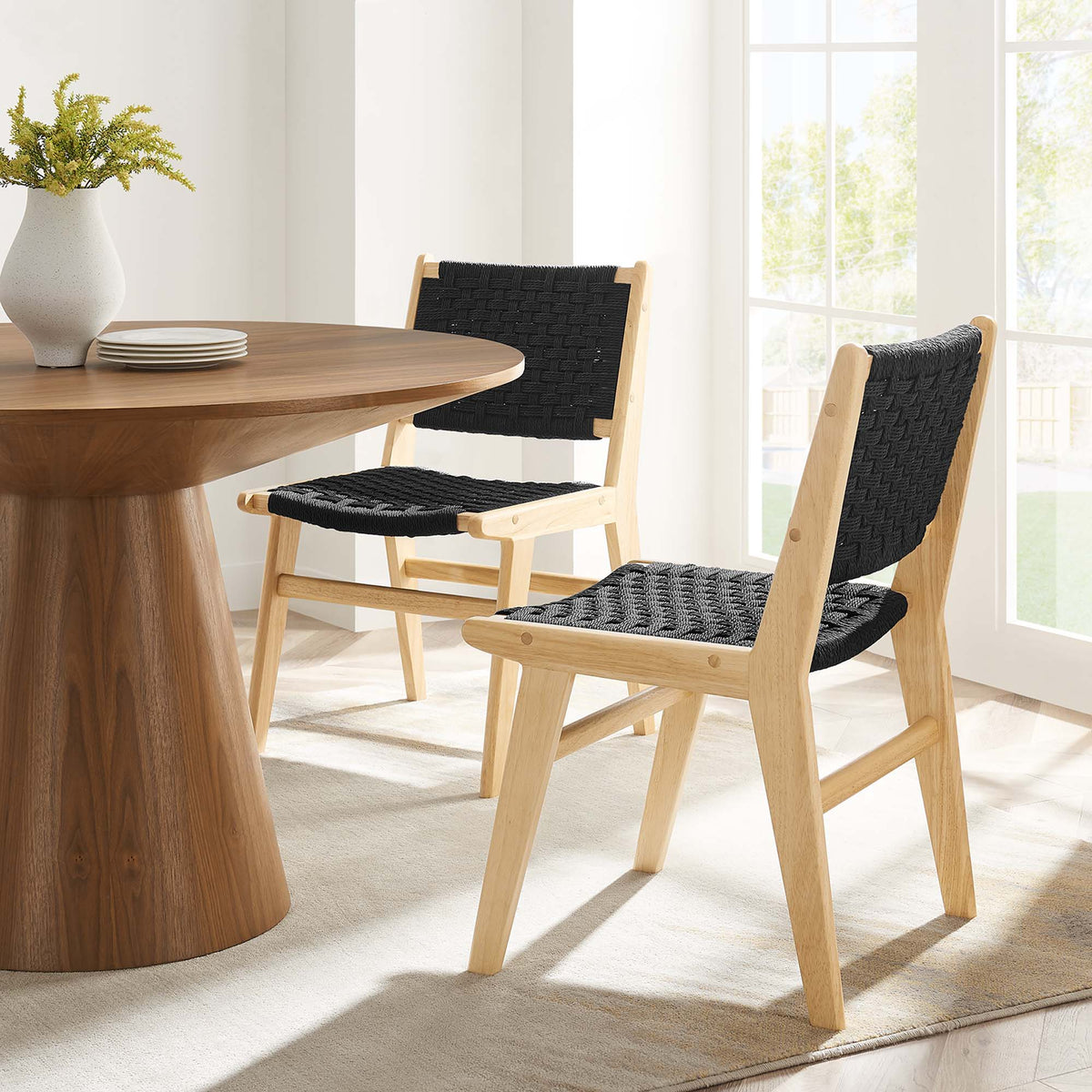 Saoirse Woven Rope Wood Dining Side Chair Set of 2 by Modway, photo 9 of 40