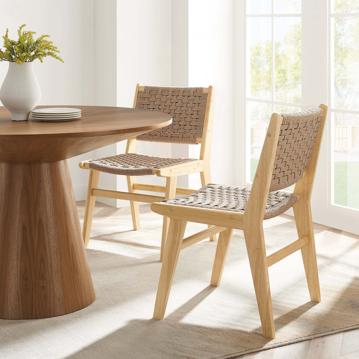 Saoirse Woven Rope Wood Dining Side Chair Set of 2 by Modway, photo 20 of 40