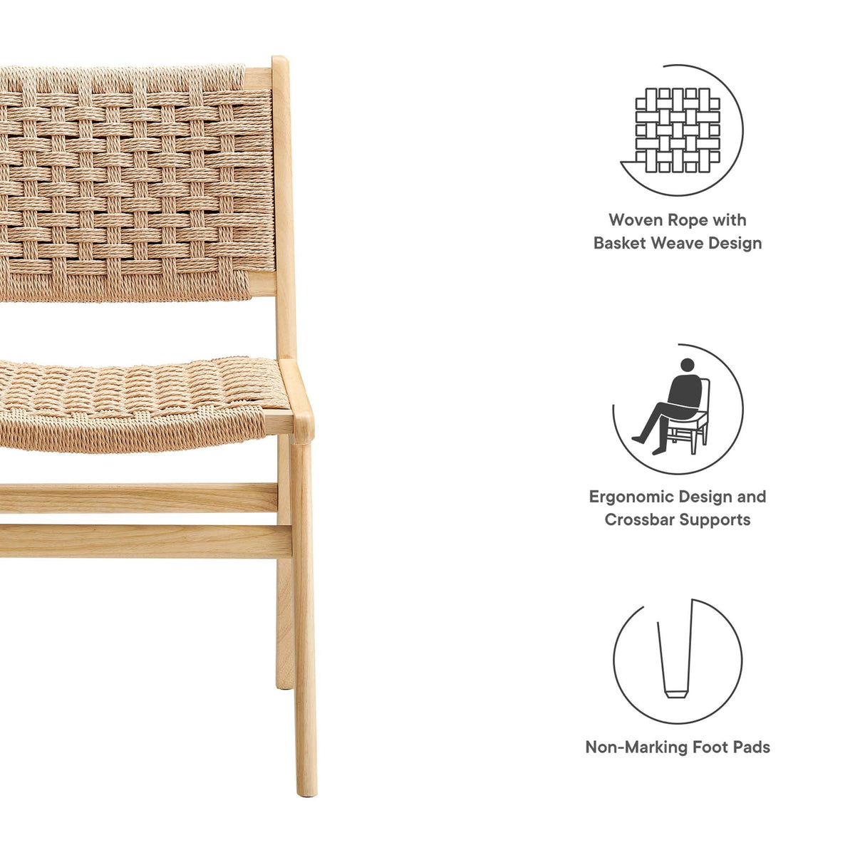 Saoirse Woven Rope Wood Dining Side Chair Set of 2 by Modway, photo 13 of 40