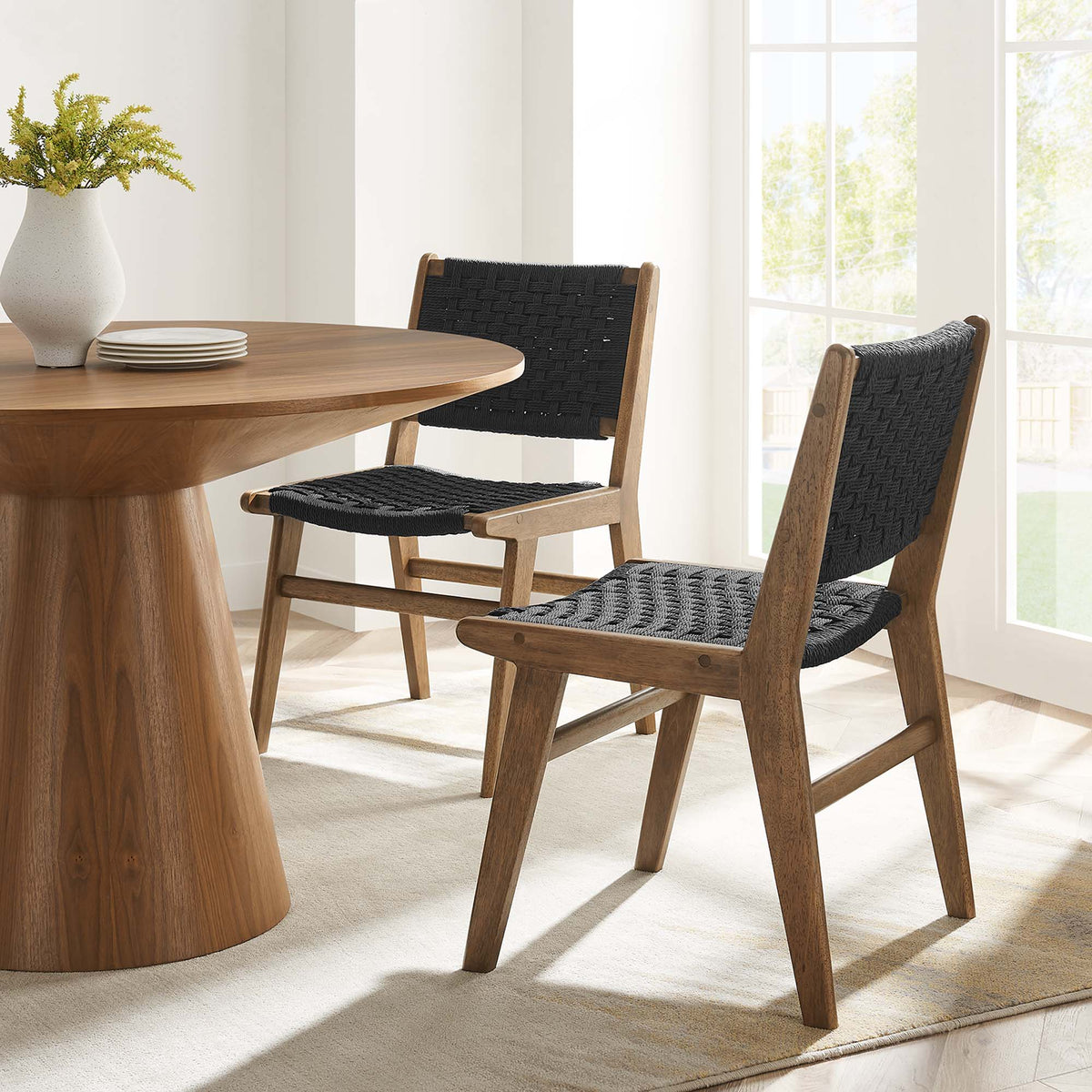 Saoirse Woven Rope Wood Dining Side Chair Set of 2 by Modway, photo 32 of 40