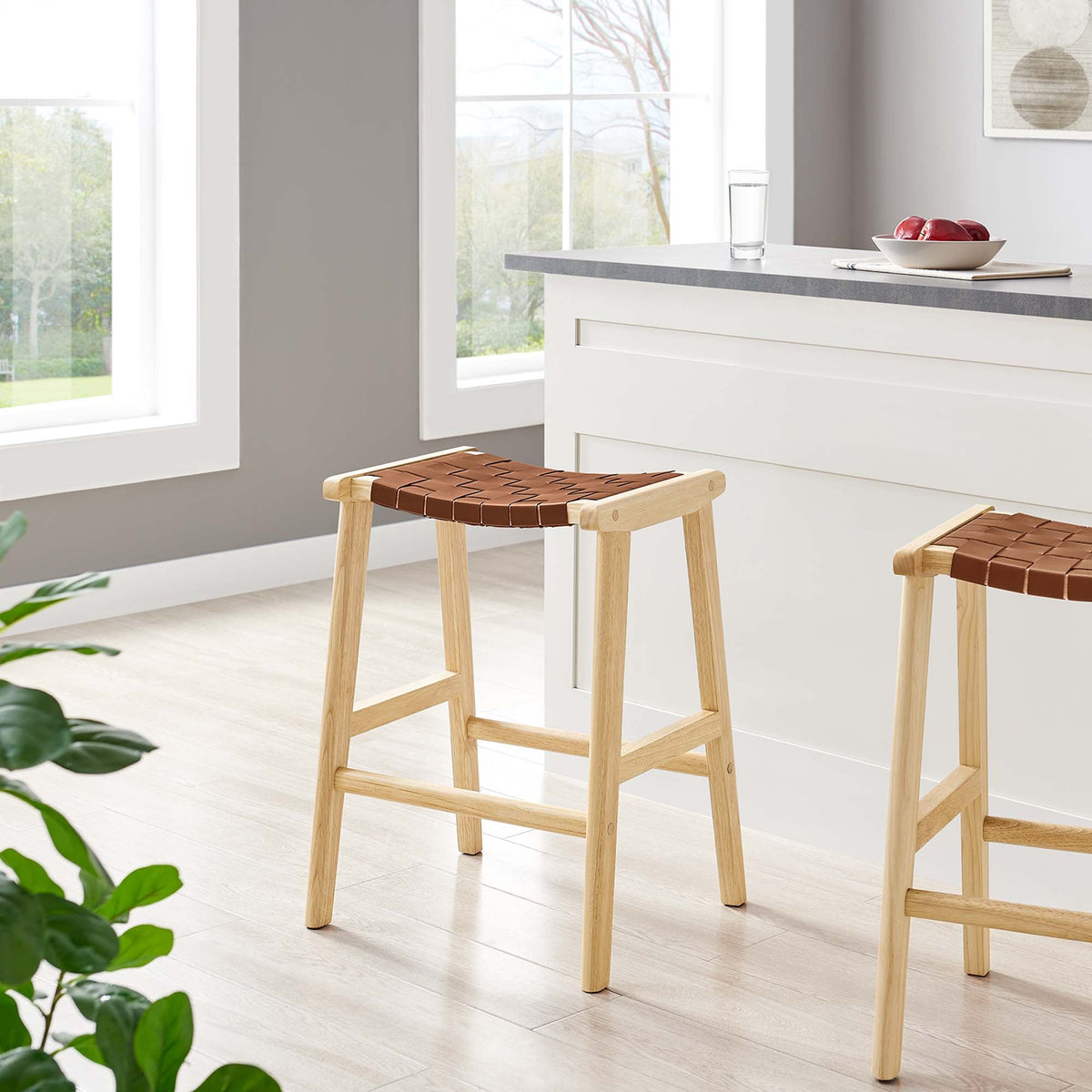 Saoirse Faux Leather Wood Counter Stool Set of 2 by Modway, photo 8 of 30