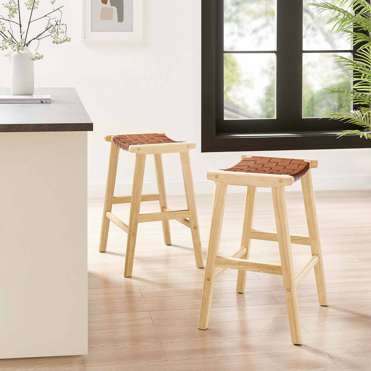 Saoirse Faux Leather Wood Counter Stool Set of 2 by Modway, photo 9 of 30