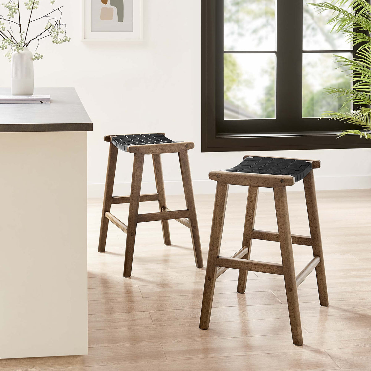 Saoirse Faux Leather Wood Counter Stool Set of 2 by Modway, photo 19 of 30