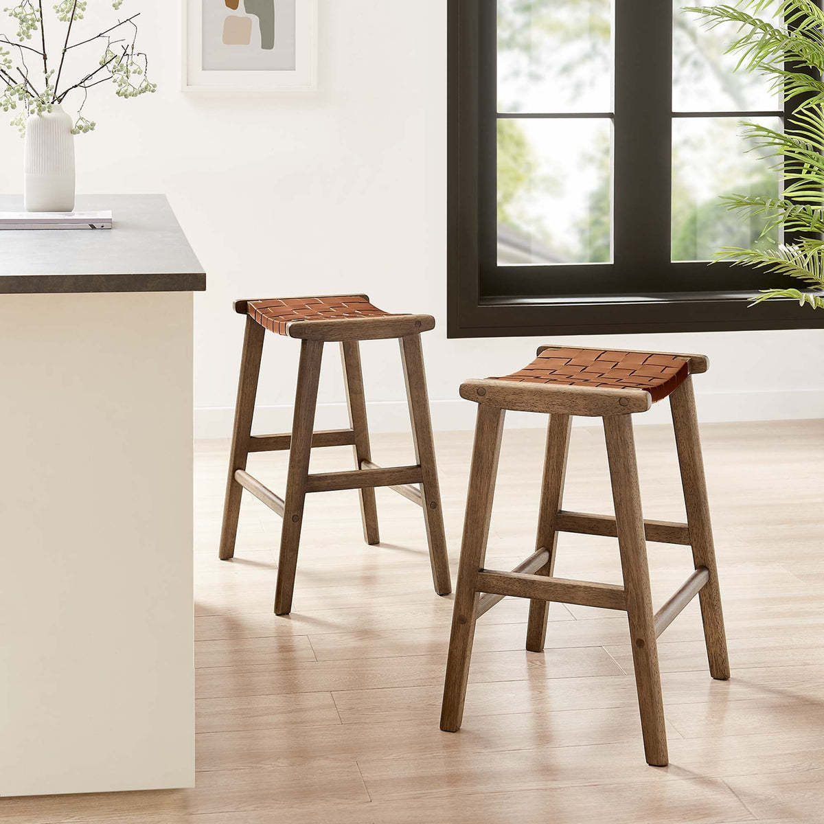 Saoirse Faux Leather Wood Counter Stool Set of 2 by Modway, photo 30 of 30