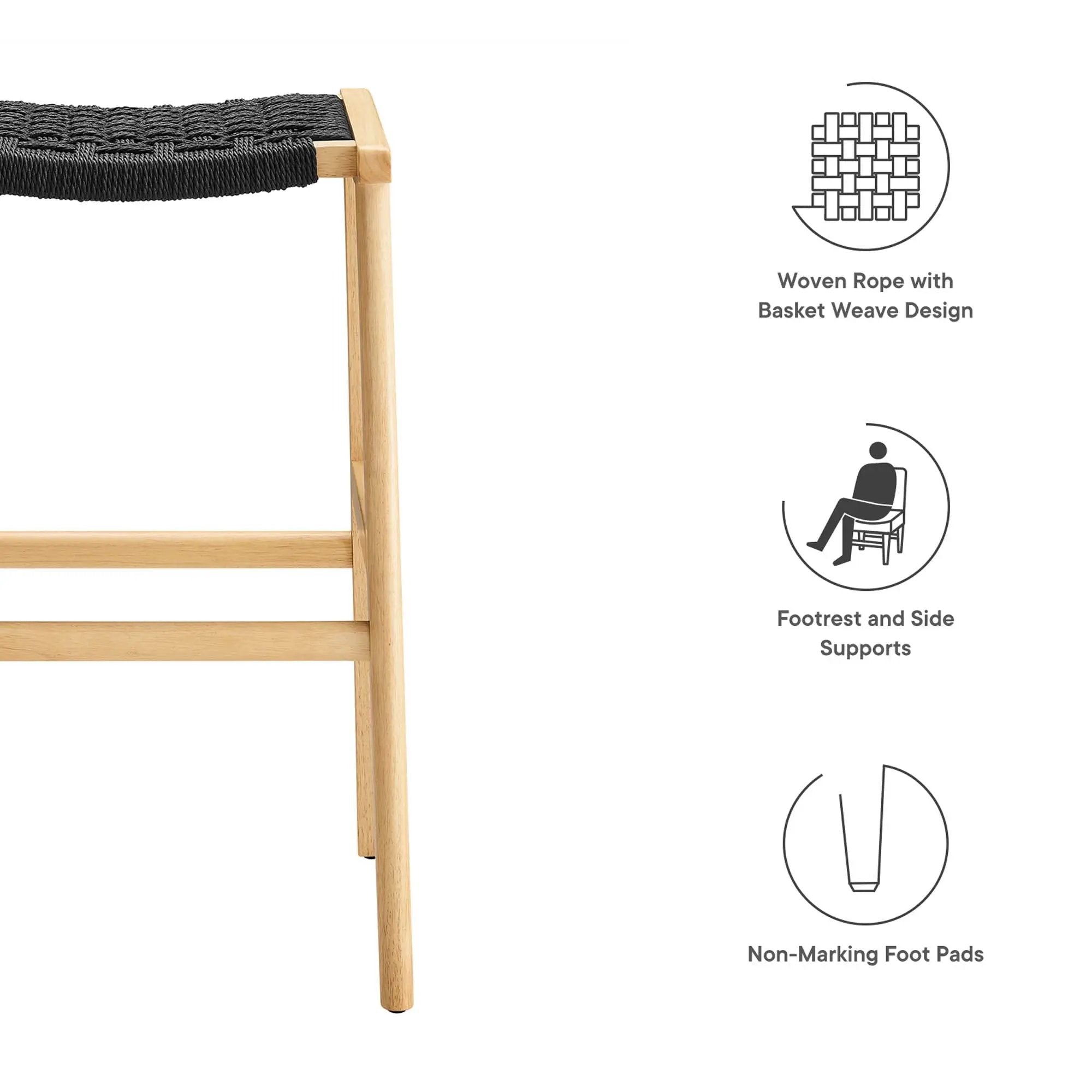 Saoirse Woven Rope Wood Bar Stool Set of 2 by Modway by HouseOfZazla