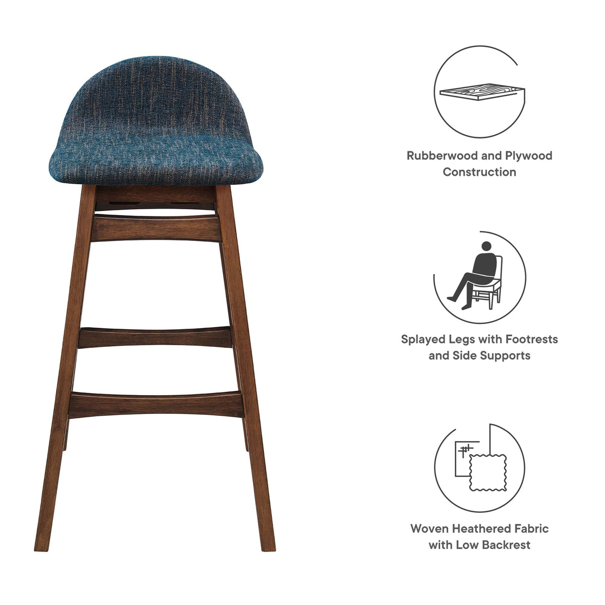 Juno Wood Bar Stool Set of 2 by Modway - Navy Fabric / Ivory Fabric, photo 2 of 20