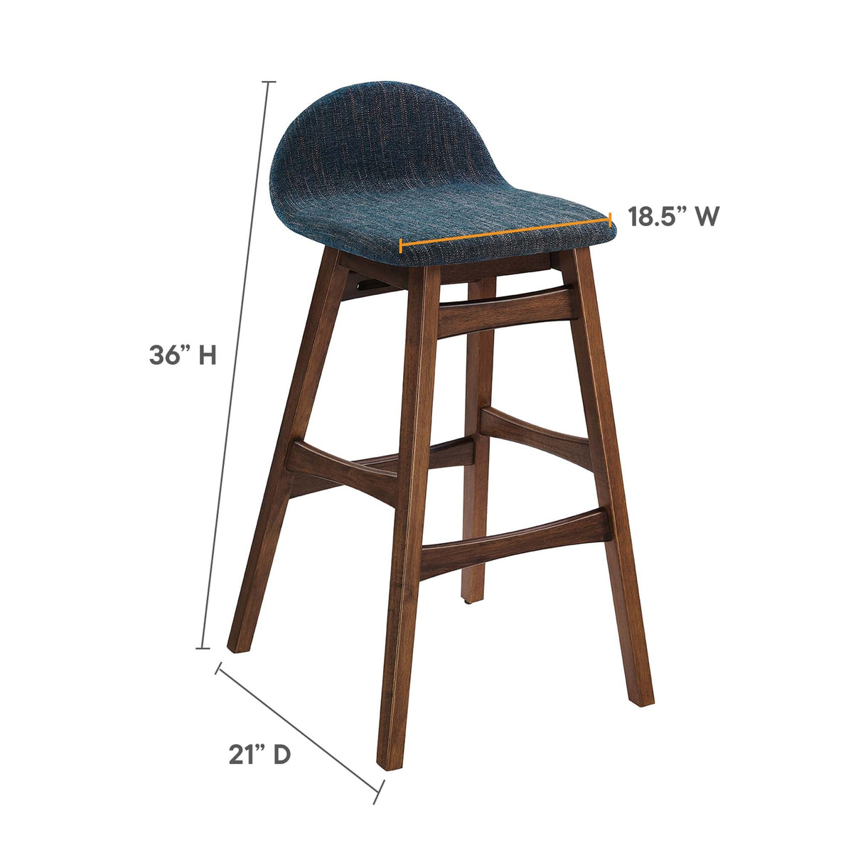 Juno Wood Bar Stool Set of 2 by Modway - Navy Fabric / Ivory Fabric, photo 3 of 20