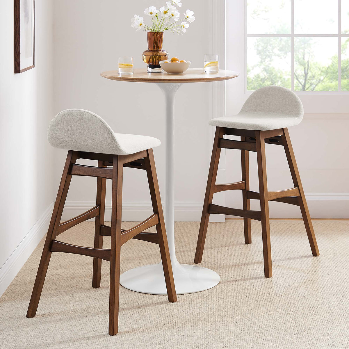 Juno Wood Bar Stool Set of 2 by Modway - Navy Fabric / Ivory Fabric, photo 19 of 20