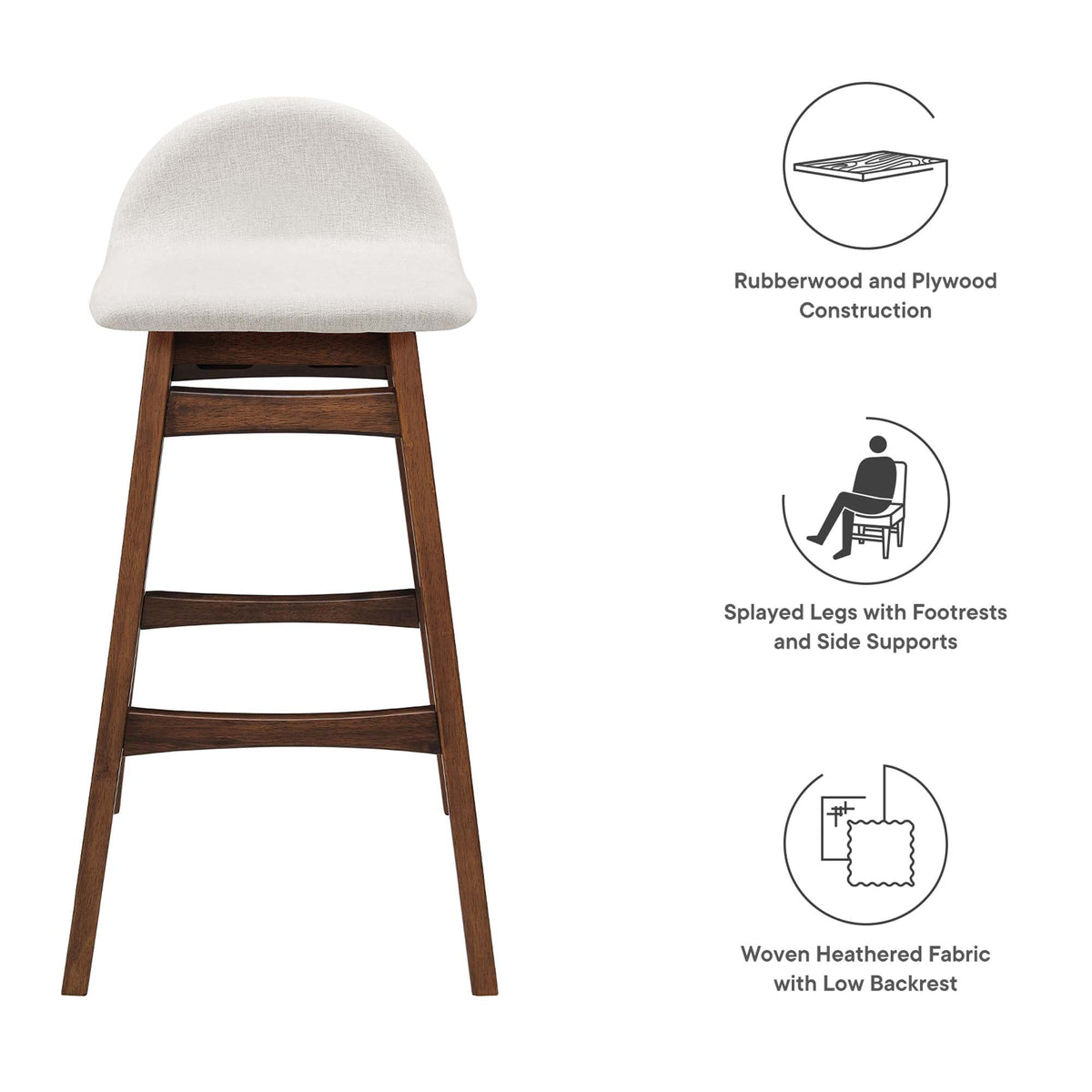 Juno Wood Bar Stool Set of 2 by Modway - Navy Fabric / Ivory Fabric, photo 12 of 20