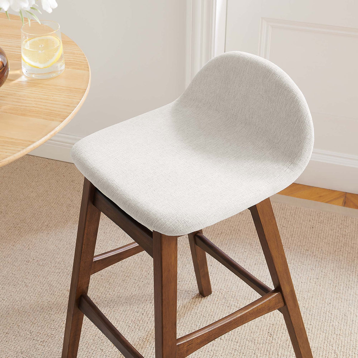 Juno Wood Bar Stool Set of 2 by Modway - Navy Fabric / Ivory Fabric, photo 20 of 20