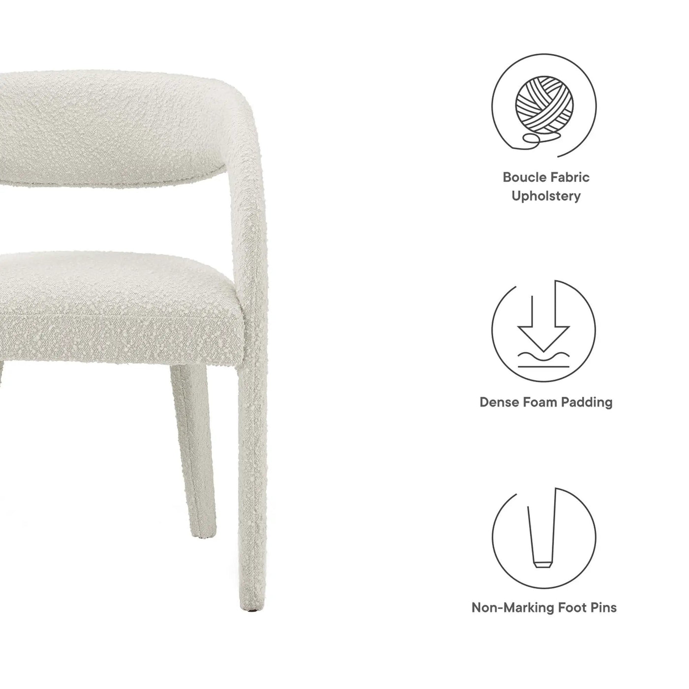 Pinnacle Boucle Upholstered Dining Chair Set of 2 by HouseOfZazla