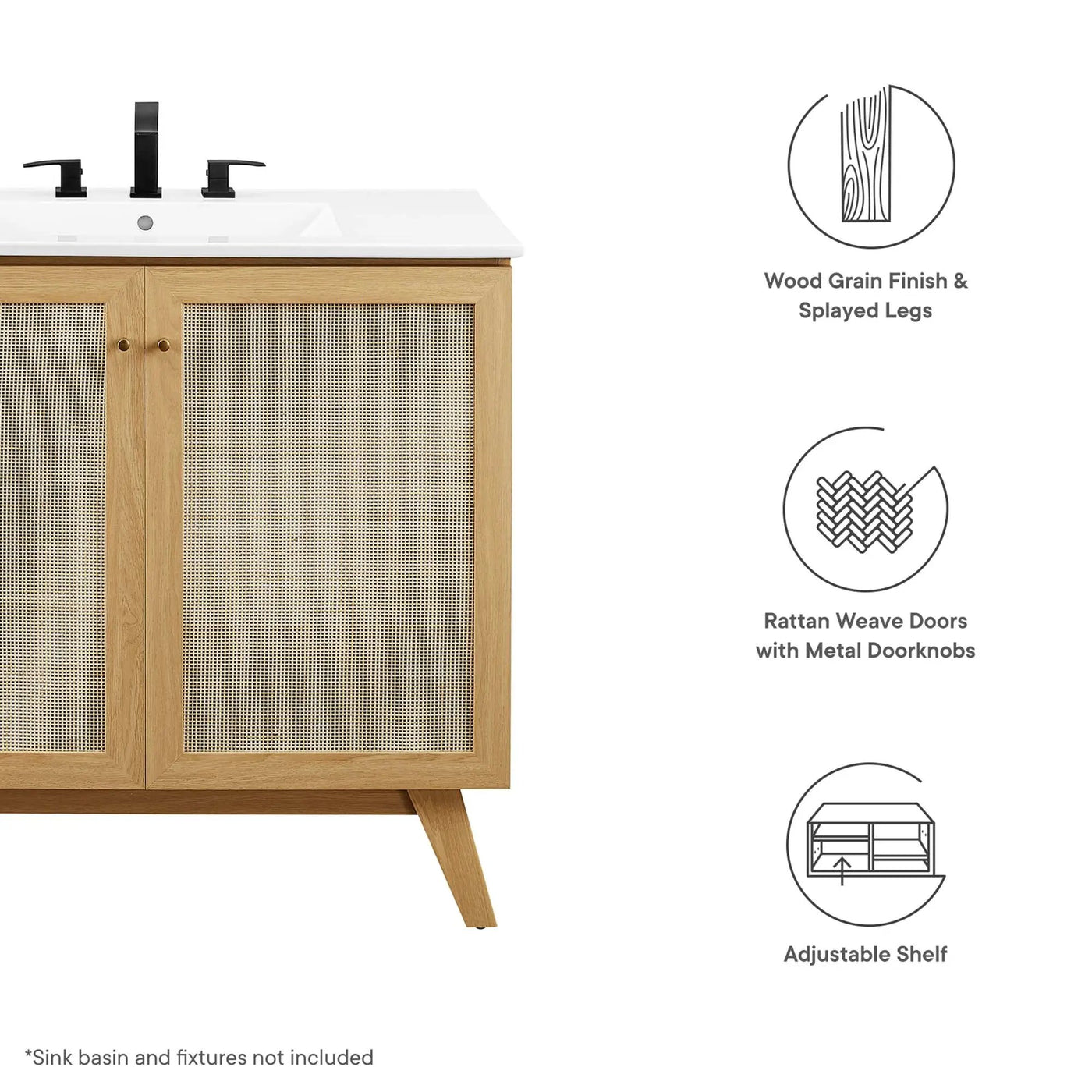 Soma 36" Bathroom Vanity Cabinet with Rattan Doors by HouseOfZazla