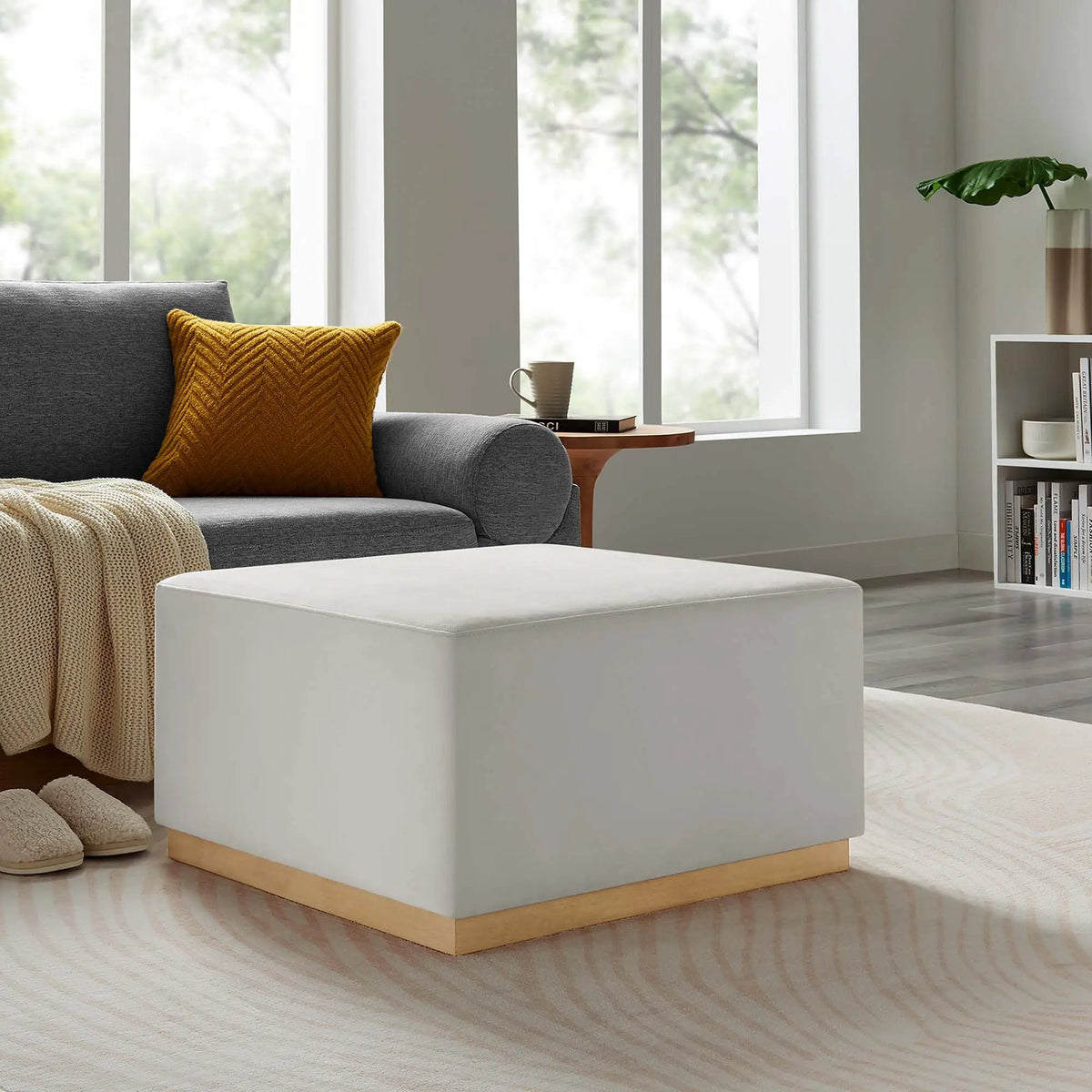 Tilden Large 28" Square Performance Velvet Upholstered Ottoman by HouseOfZazla