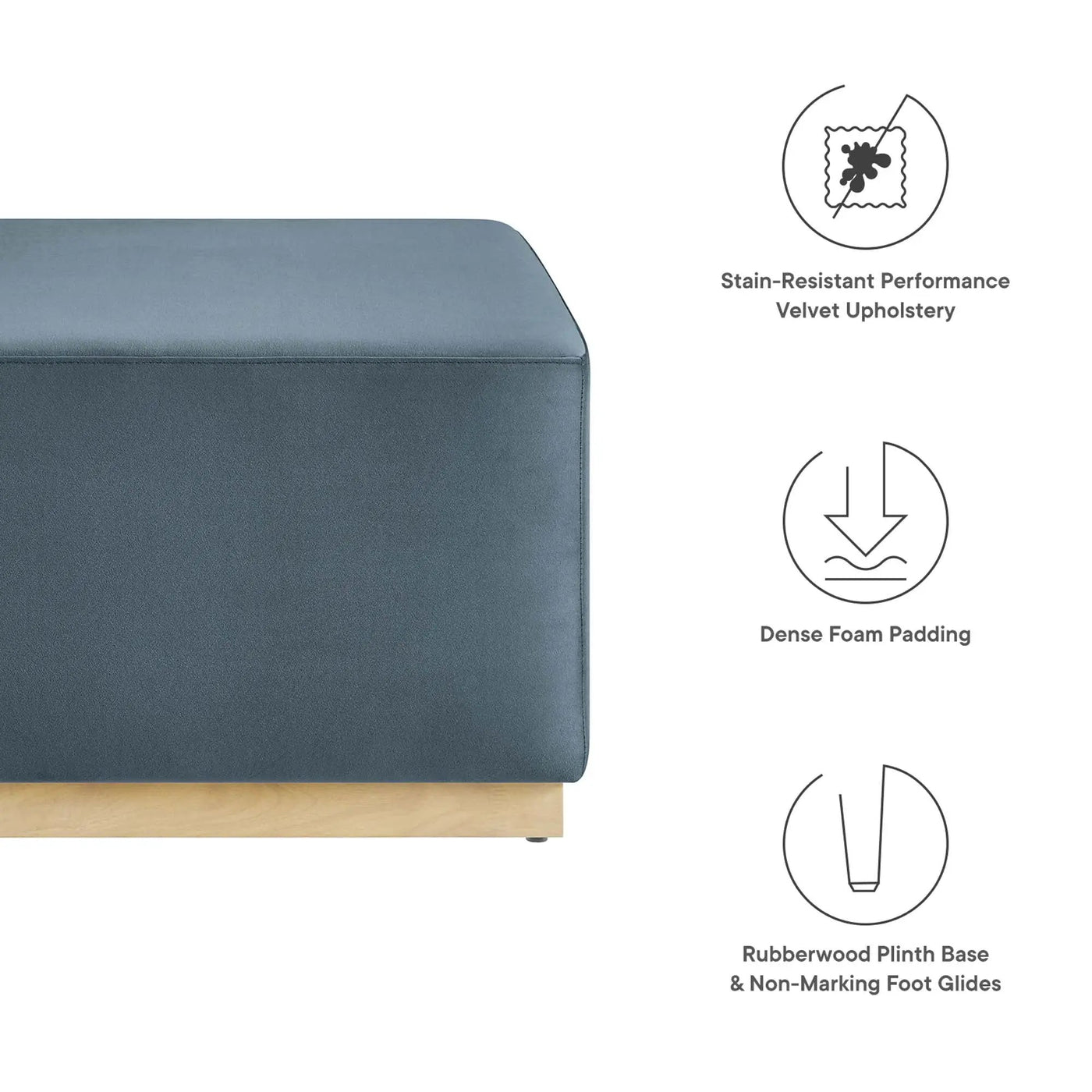 Tilden Large 28" Square Performance Velvet Upholstered Ottoman by HouseOfZazla