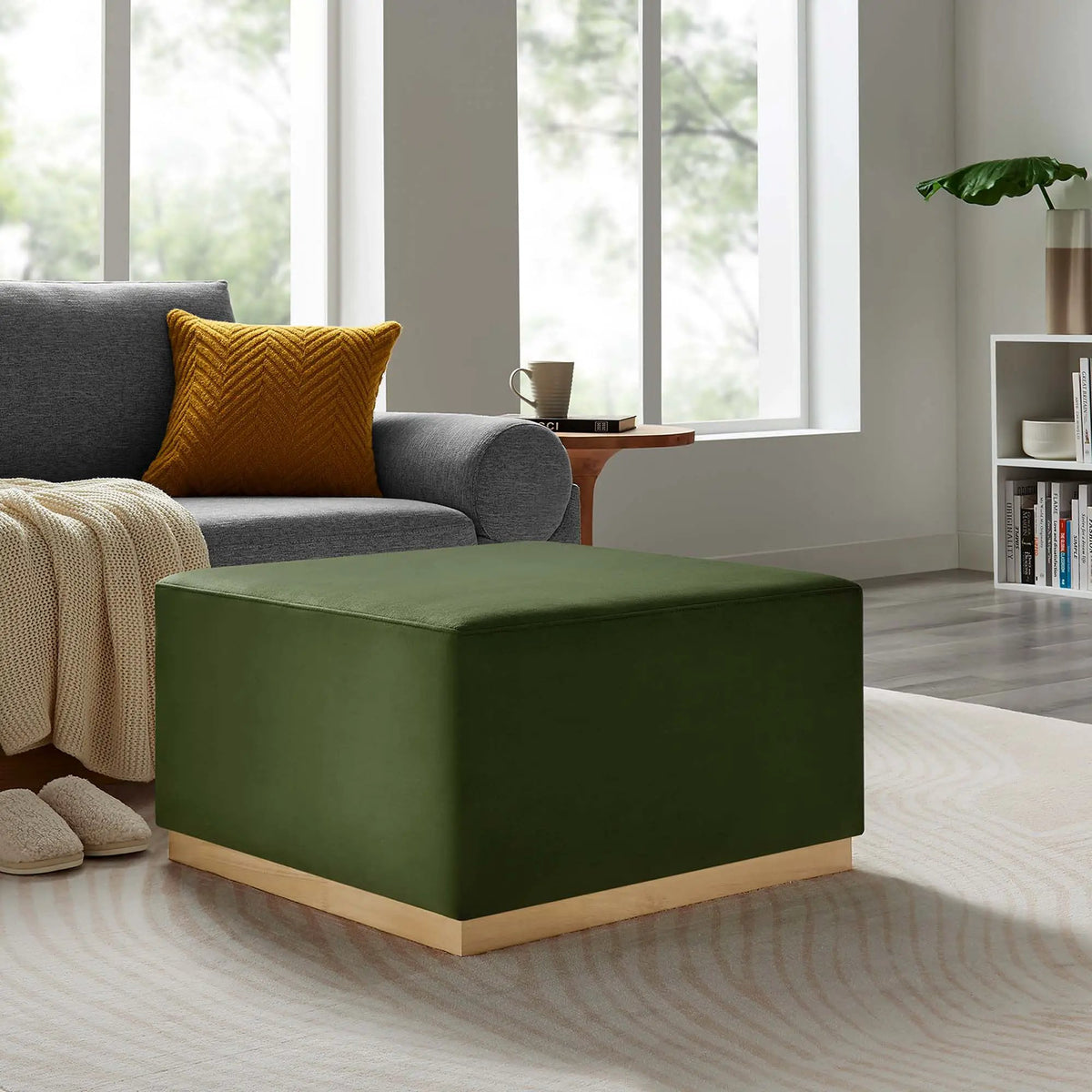 Tilden Large 28" Square Performance Velvet Upholstered Ottoman by HouseOfZazla