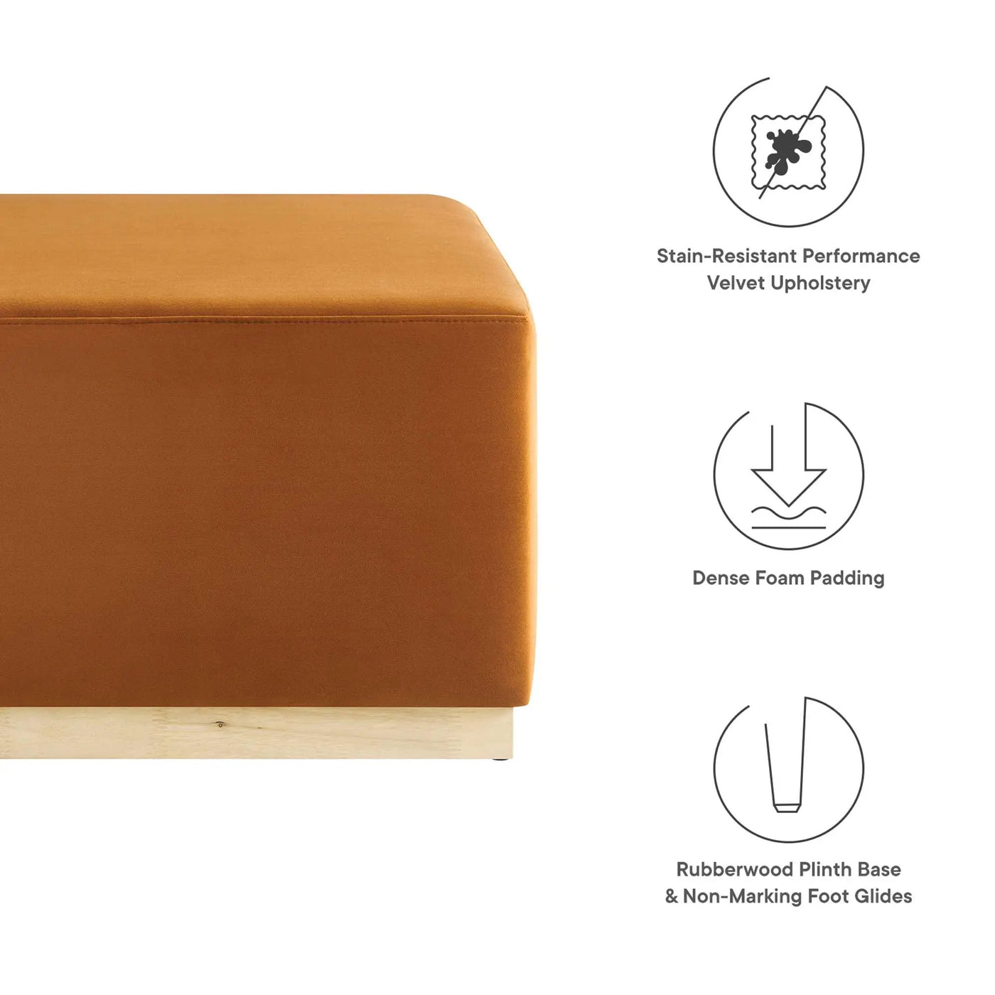 Tilden Large 28" Square Performance Velvet Upholstered Ottoman by HouseOfZazla