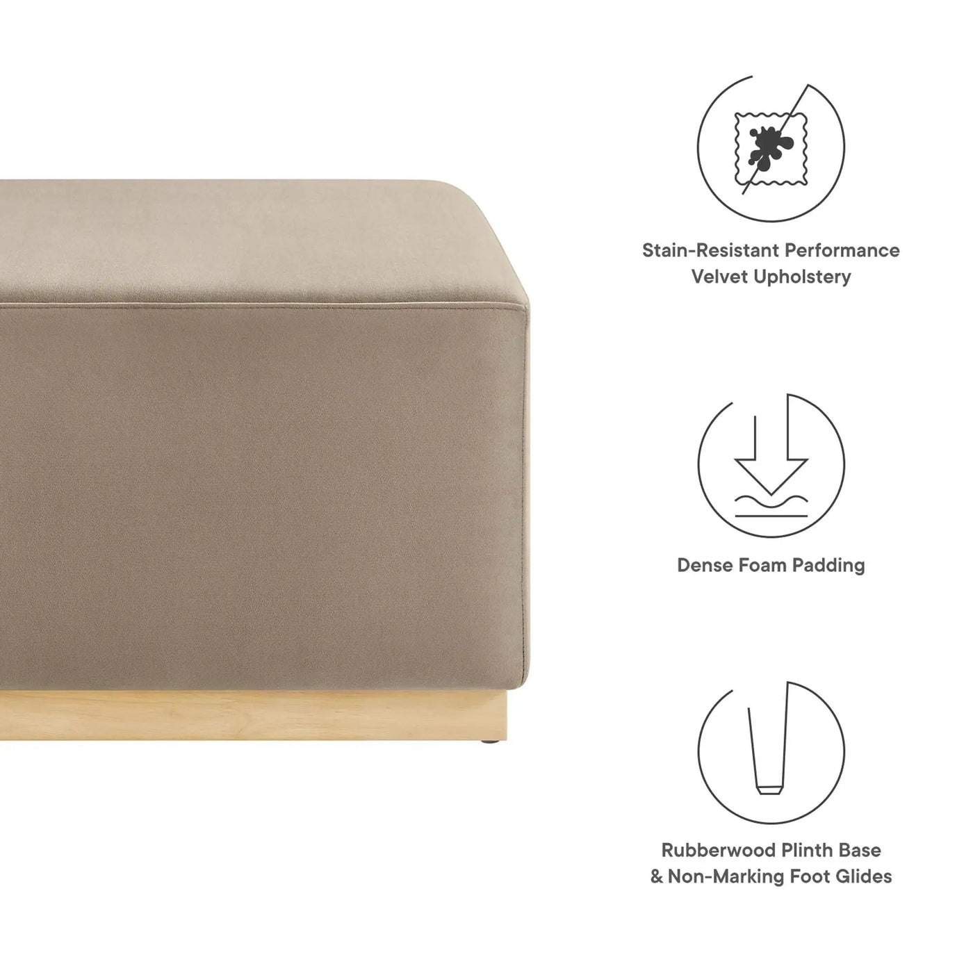 Tilden Large 28" Square Performance Velvet Upholstered Ottoman by HouseOfZazla