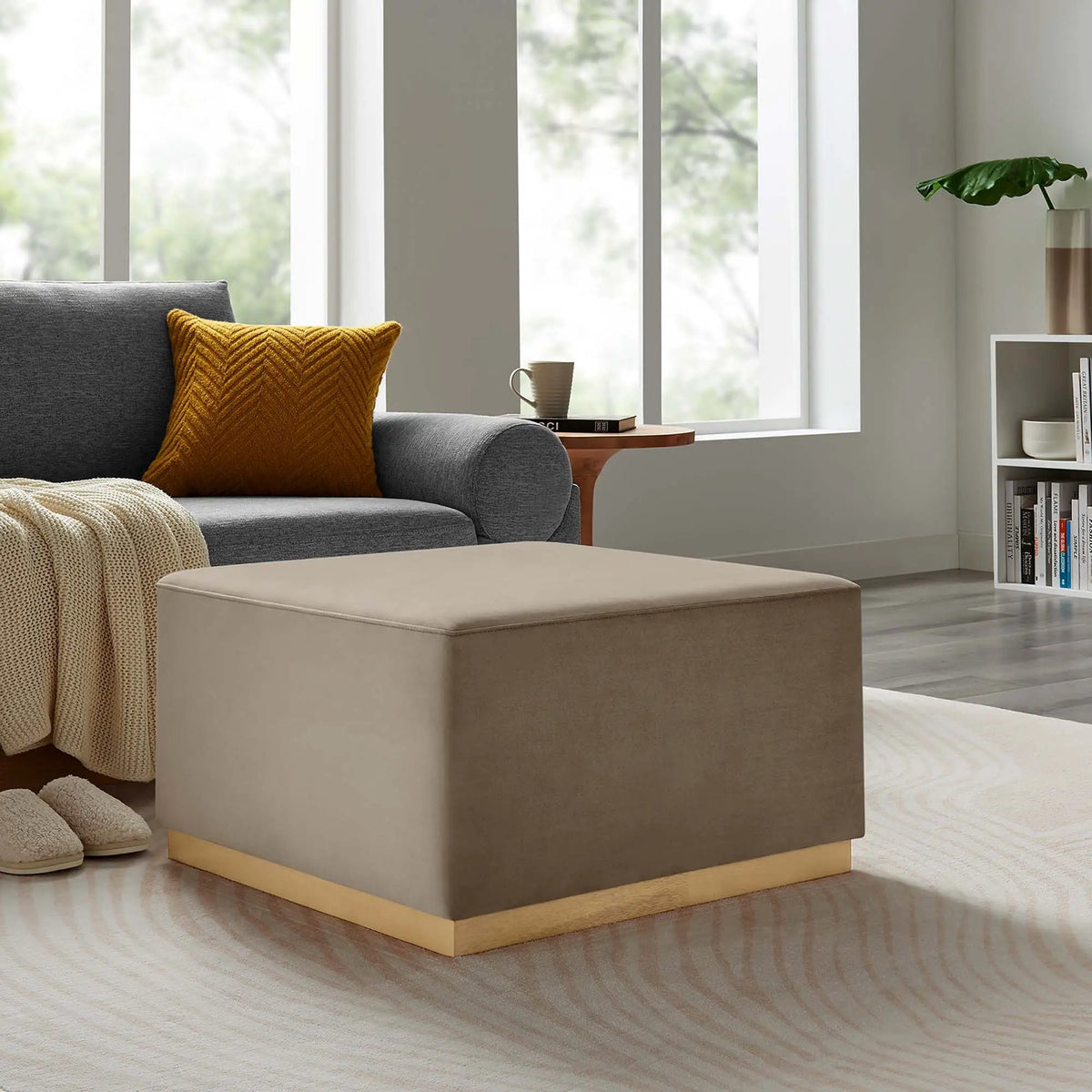 Tilden Large 28" Square Performance Velvet Upholstered Ottoman by HouseOfZazla