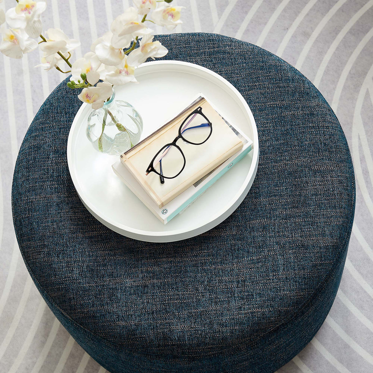 Callum Large Round Woven Heathered Fabric Upholstered Ottoman by Modway, photo 8 of 40