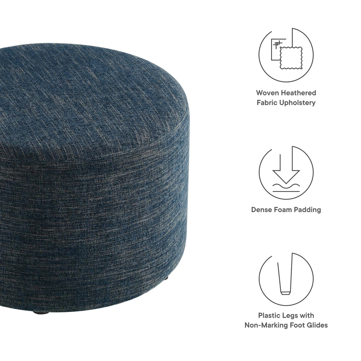 Callum Large Round Woven Heathered Fabric Upholstered Ottoman by Modway, photo 2 of 40