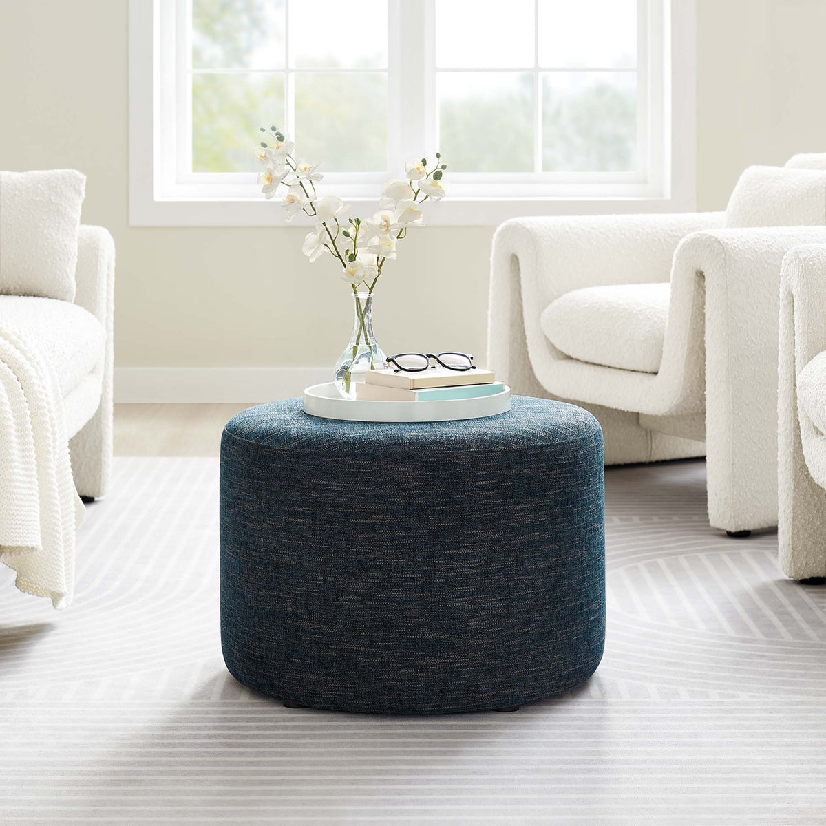 Callum Large Round Woven Heathered Fabric Upholstered Ottoman by Modway, photo 7 of 40