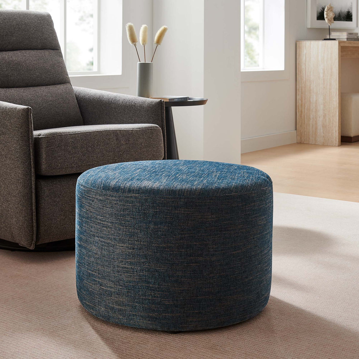 Callum Large Round Woven Heathered Fabric Upholstered Ottoman by Modway, photo 6 of 40