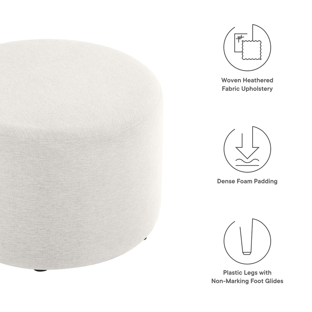 Callum Large Round Woven Heathered Fabric Upholstered Ottoman by Modway, photo 10 of 40