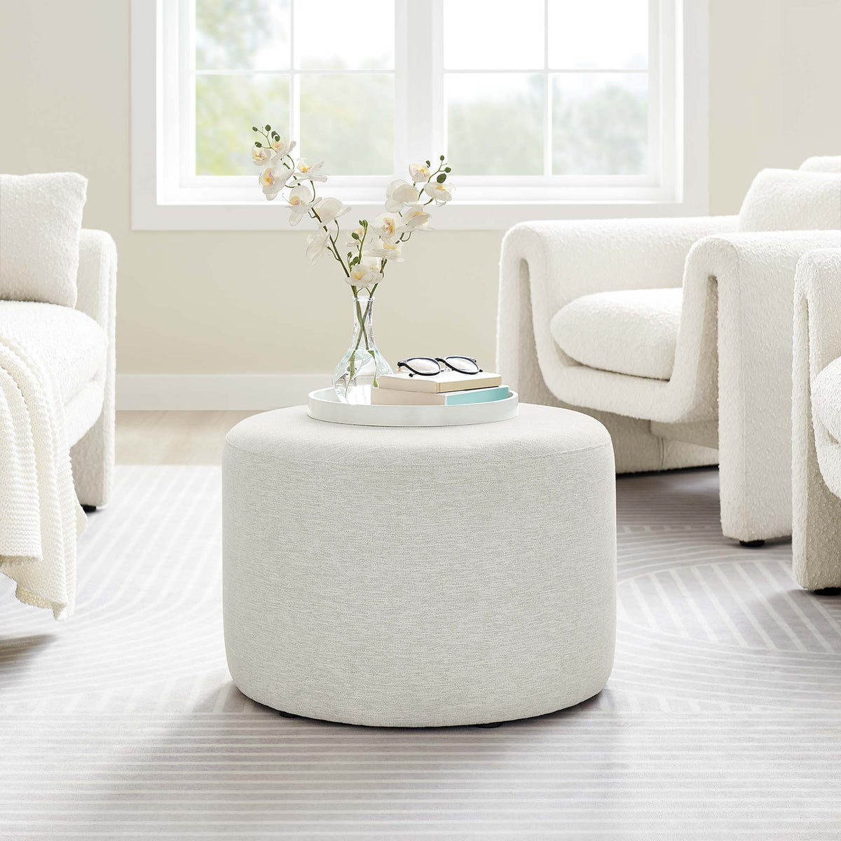 Callum Large Round Woven Heathered Fabric Upholstered Ottoman by Modway, photo 16 of 40