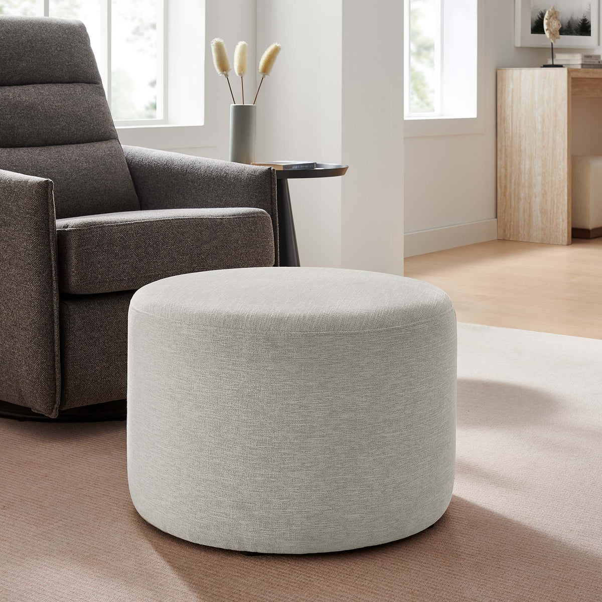 Callum Large Round Woven Heathered Fabric Upholstered Ottoman by Modway, photo 15 of 40