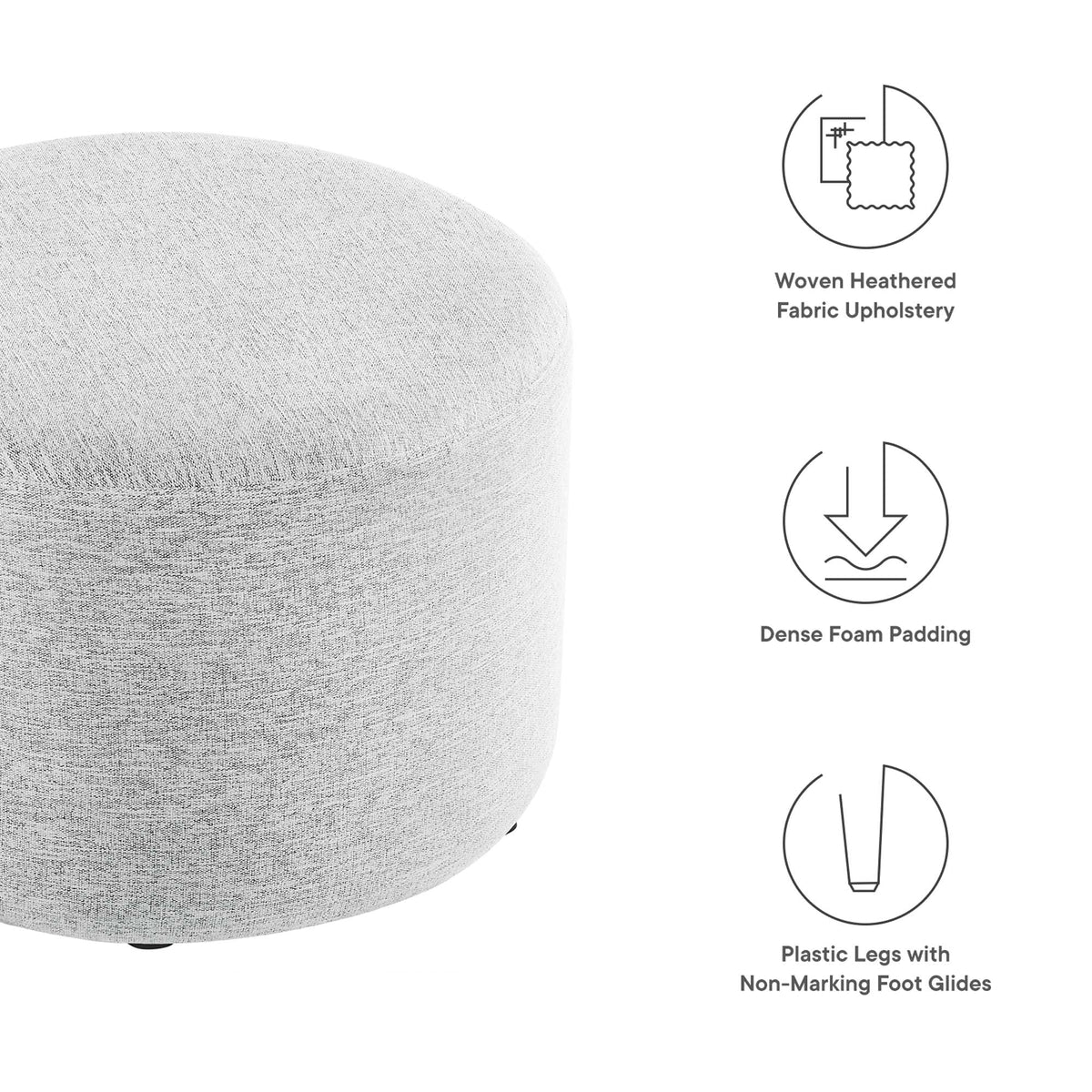 Callum Large Round Woven Heathered Fabric Upholstered Ottoman by Modway, photo 18 of 40