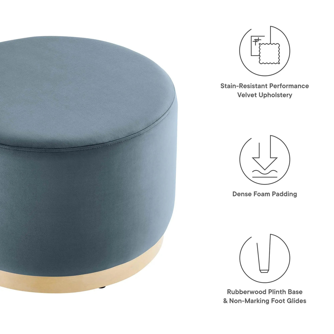 Tilden Large 23" Round Performance Velvet Upholstered Ottoman by HouseOfZazla